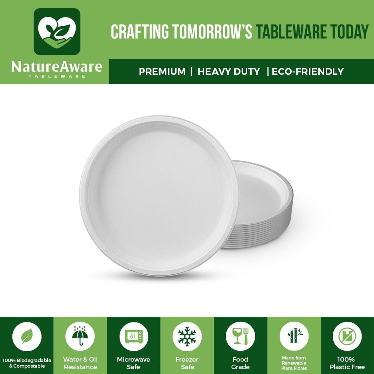 Premium 7 Inch Round White Paper Plates [50-Pack] -100% Compostable & Eco-Fri...