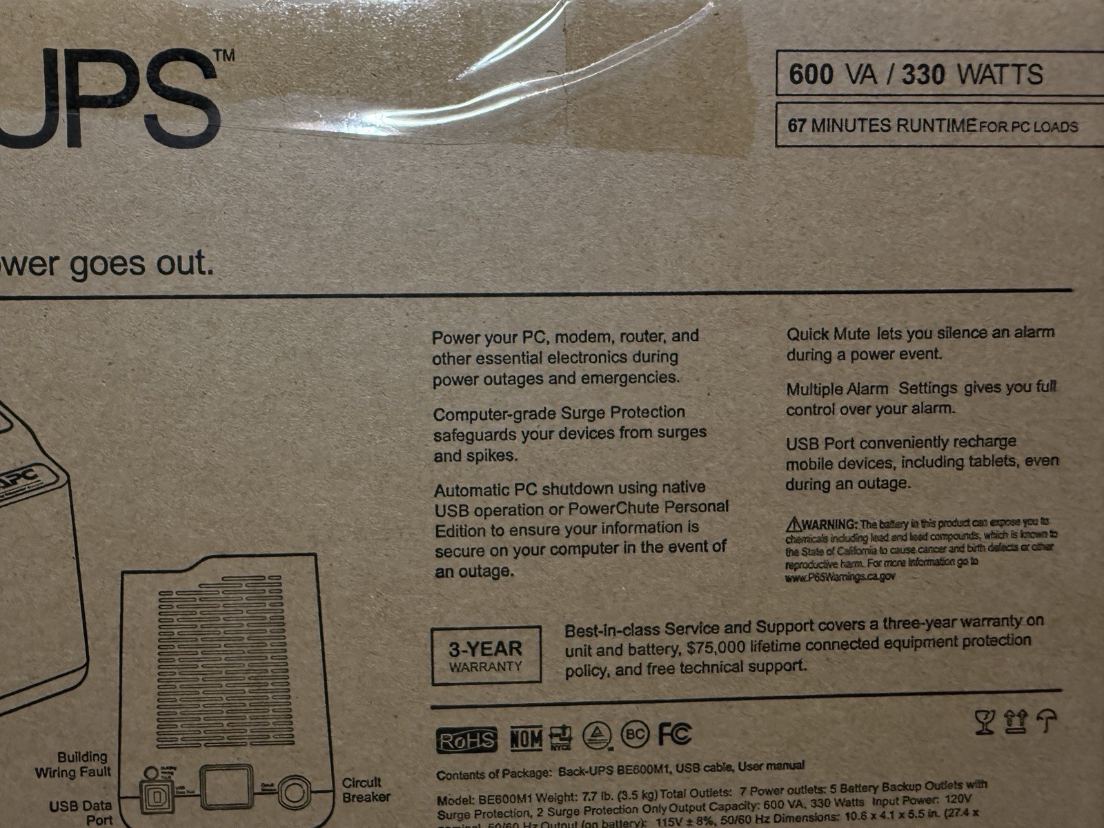 APC Back-UPS ES 600VA, 120V