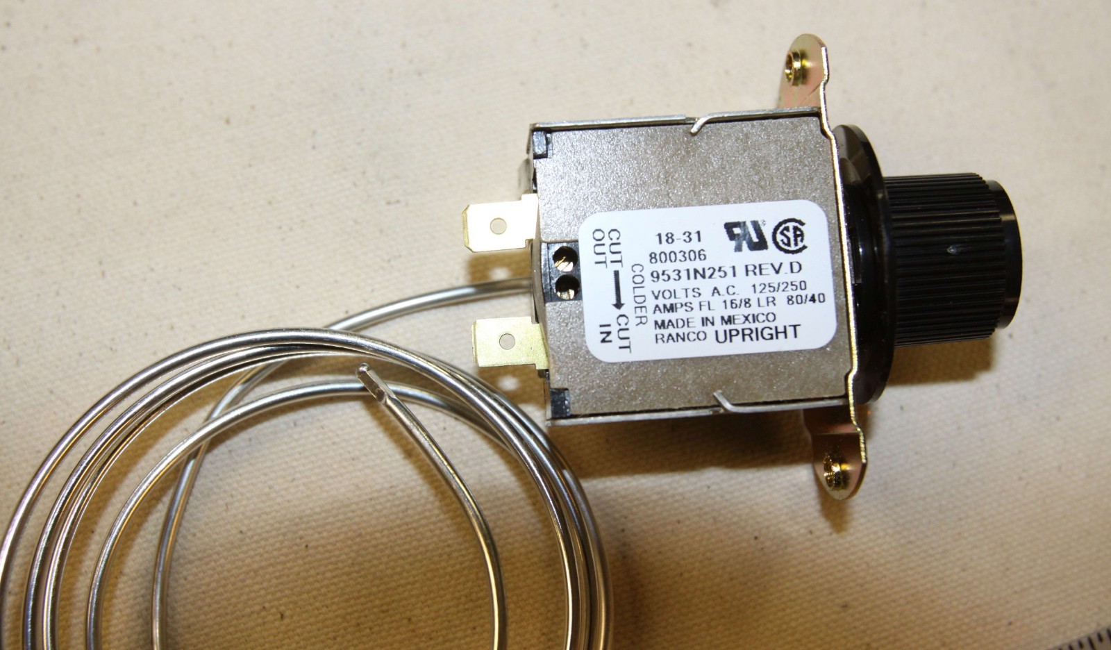Replacement for TRUE 800306 Air Sensing Refrigerator Thermostat