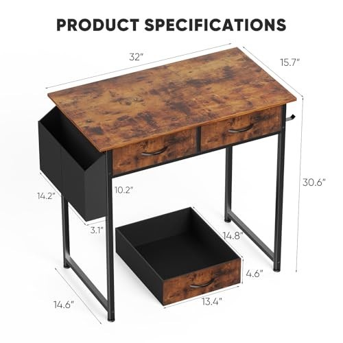 32" Home Office Computer Desk with Drawers, Small Gaming Writing Table, Storage