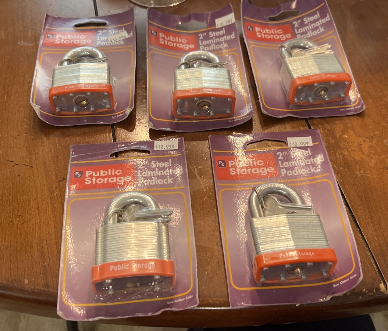 Public Storage 2" (5 Pack) Steel Laminated Padlocks, 2 Keys Per Lock. MSRP-$55