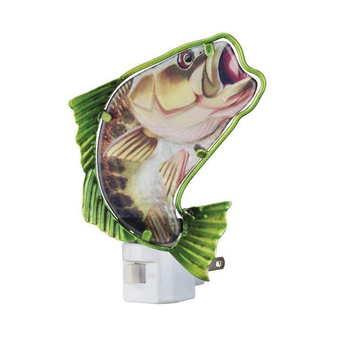 Bass Fish Fishing Glass Metal Night Light NIB Lodge Cabin Decor US Plug