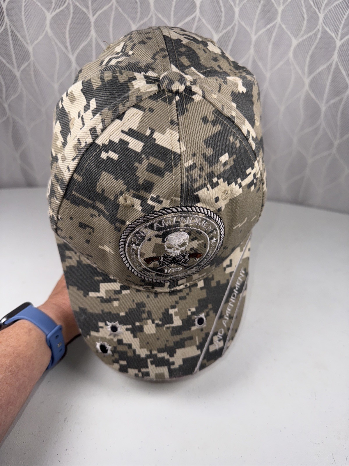 2nd Amendment 1789 Patch on gray beigeblack digital camouflage Hat Cap HookLoop