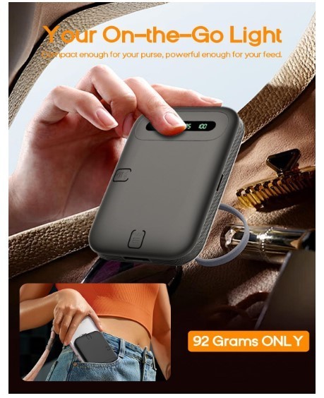 Rechargeable Selfie Light Clip-On LED – 3 Modes 10 Brightness for iPhone