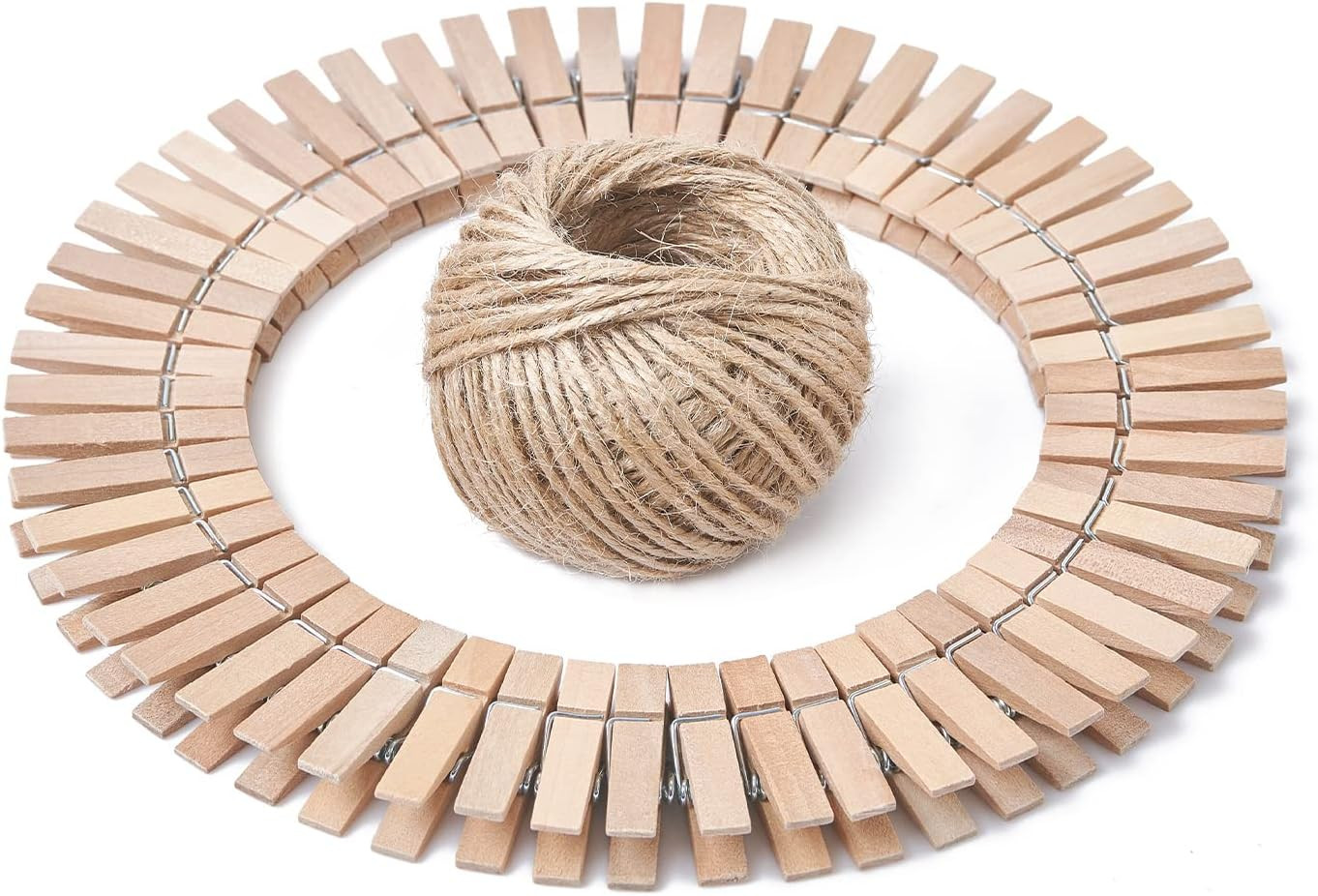 100 Pcs Mini Natural Wooden Clothespins and 82 Ft Jute Twine, Baby Clothes Pi...