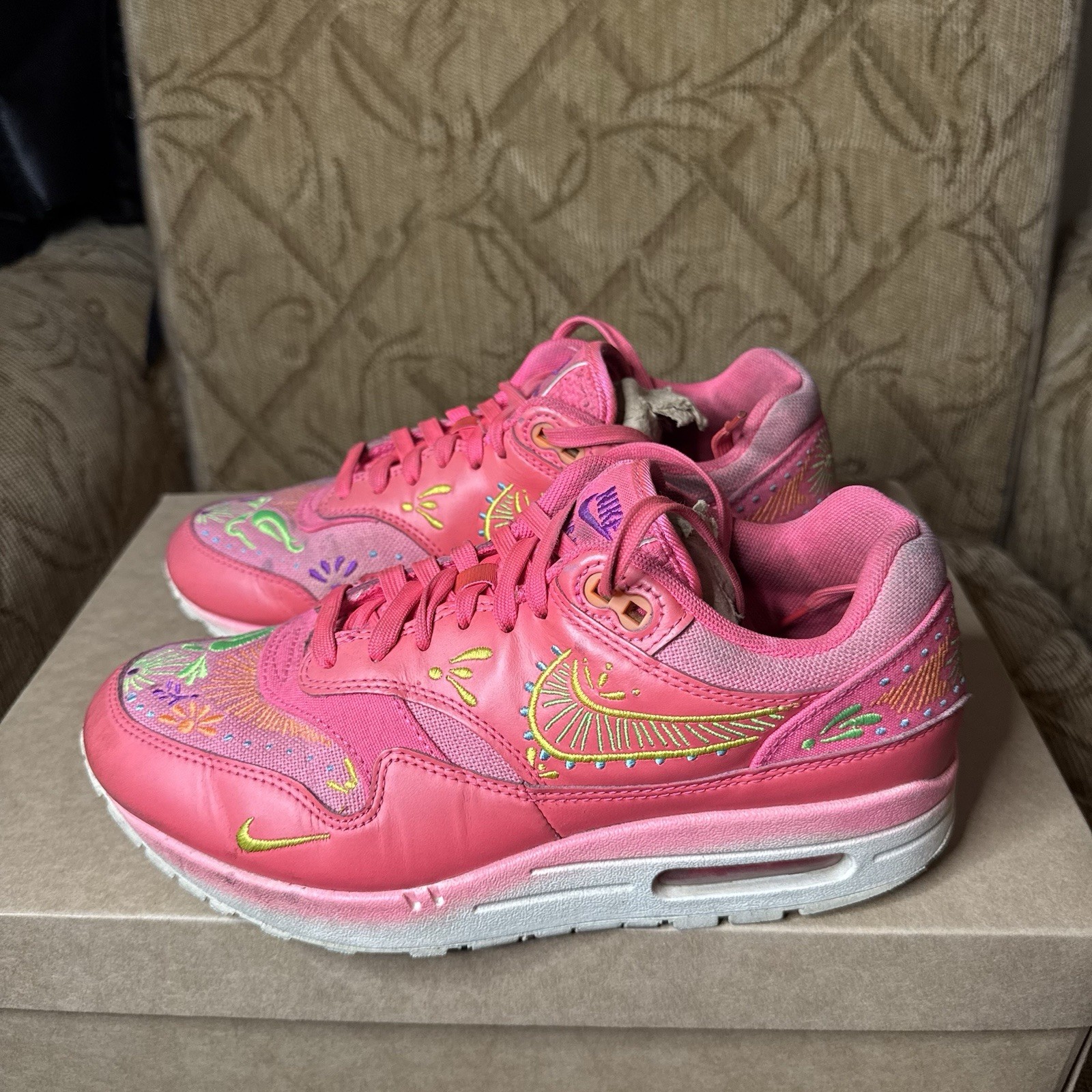 Nike Air Max 1 Premium Día De Muertos FQ8172 645 Men’s 6 Women’s 7.5 No Insoles