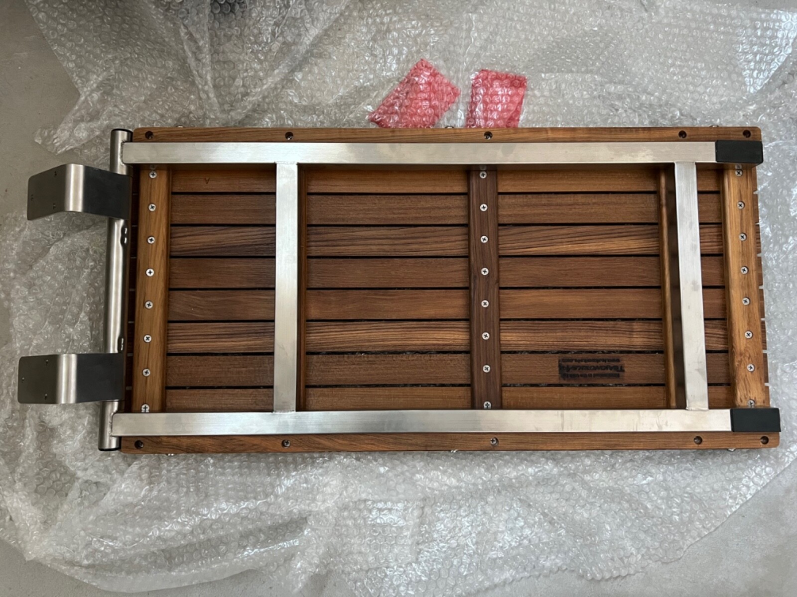 Brown teak wood shower bench new.