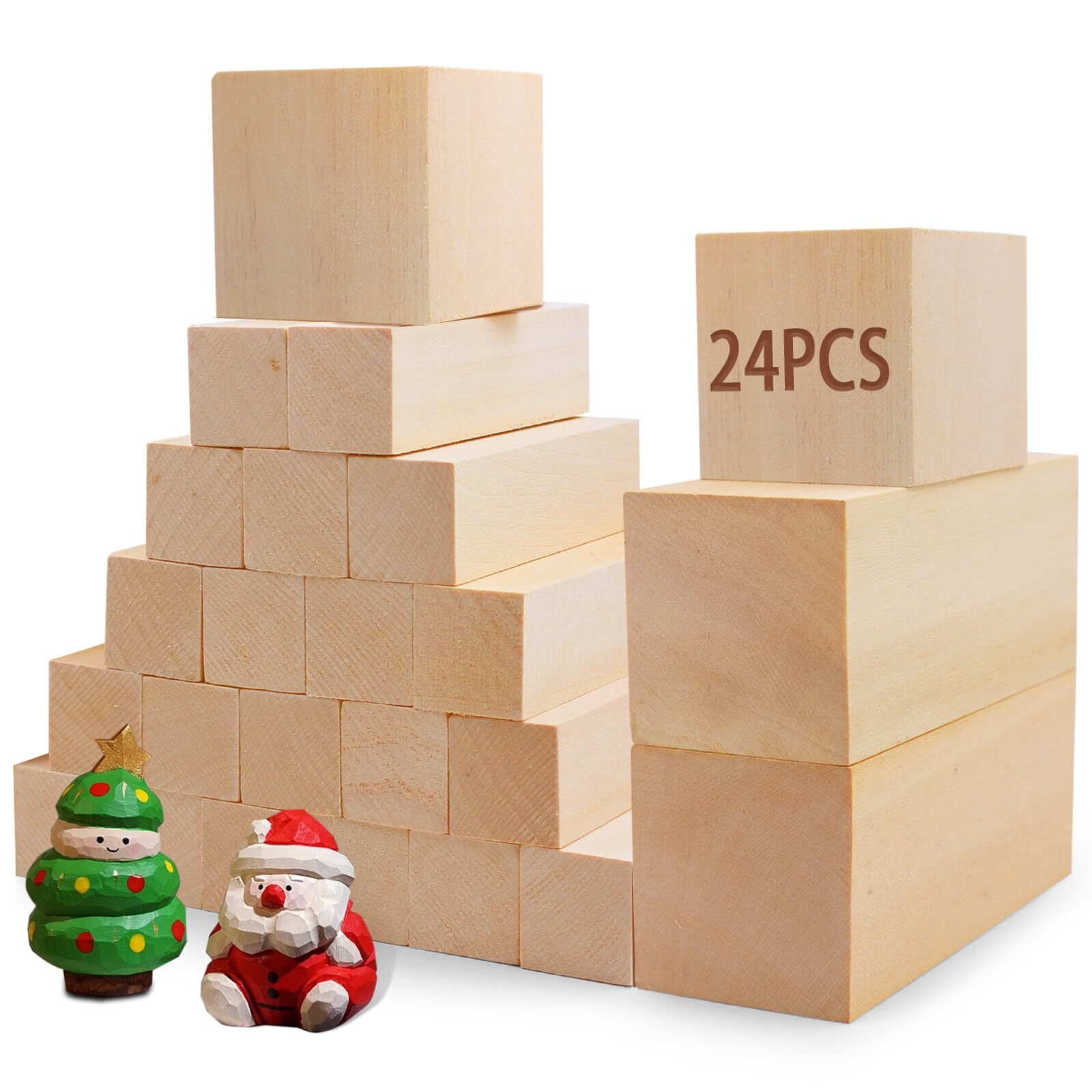 Basswood Carving Blocks for Crafts24 PCS Whittling Wooden Blockss Kit with 3 ...