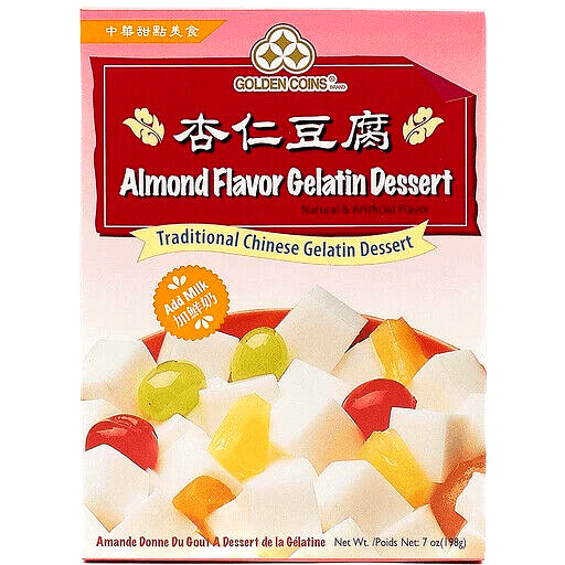 Golden Coins Almond Flavor Gelatin Dessert Mix 7 oz~ Product of USA~09/2026