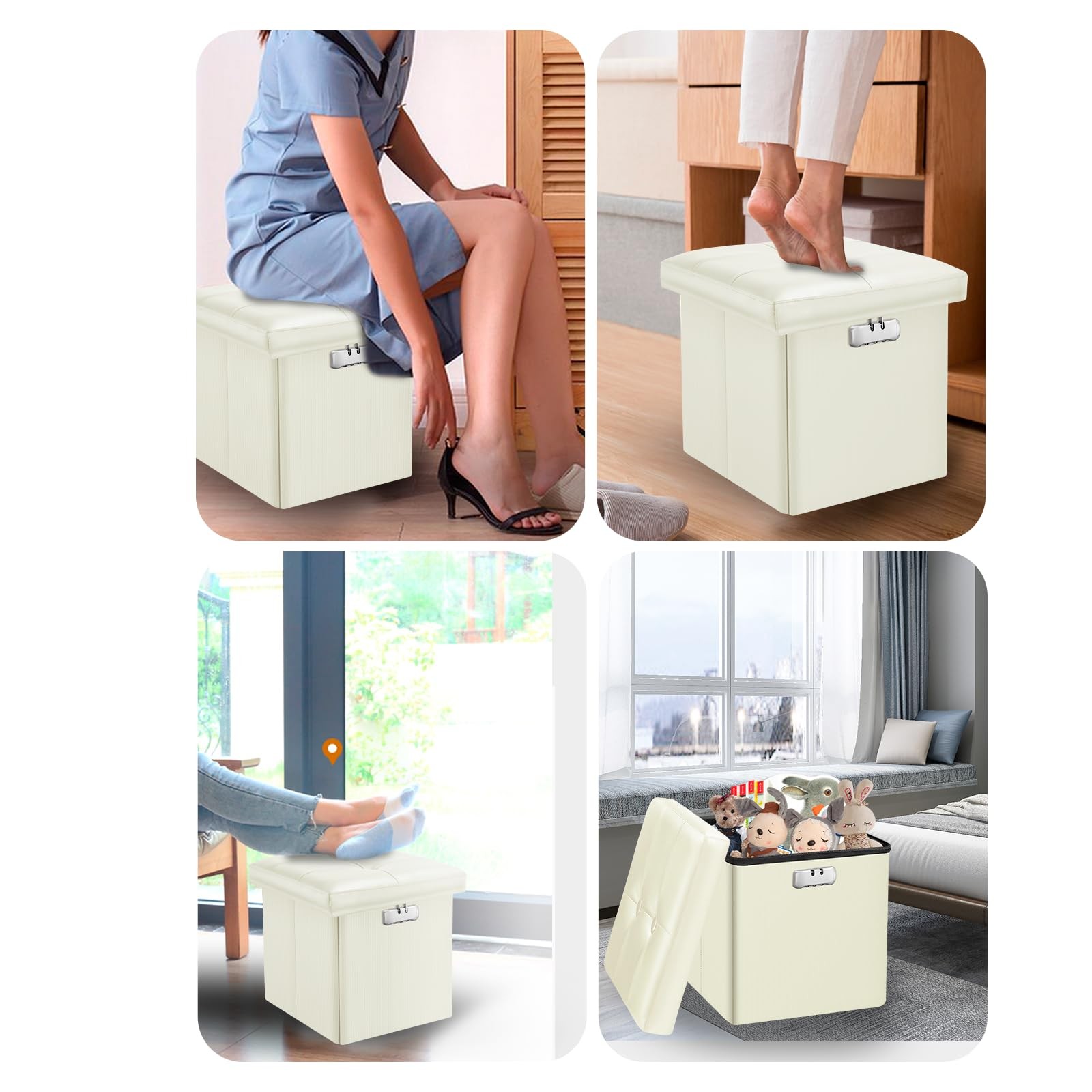 Small Ottoman with Storage, 13 x 13 x 13 inch Fireproof Safe Folding Ottoman ...