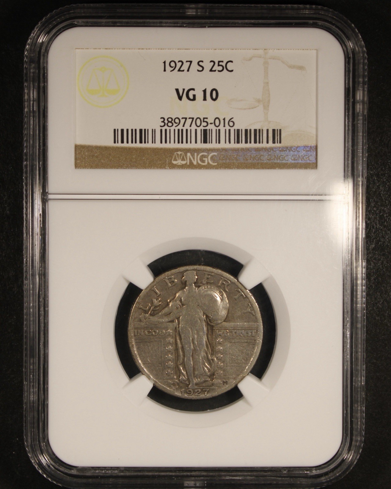 1927-S Standing Liberty Quarter - 25c NGC VG10 - Better Date!
