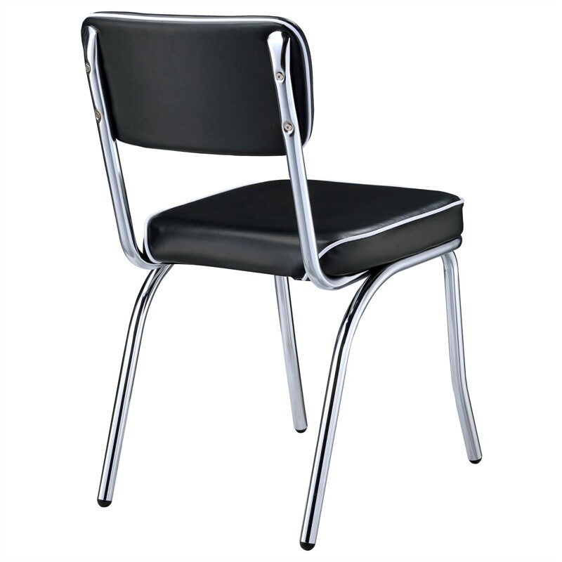 Coaster Retro Dining Side Chair in Black and Chrome (Set of 2)