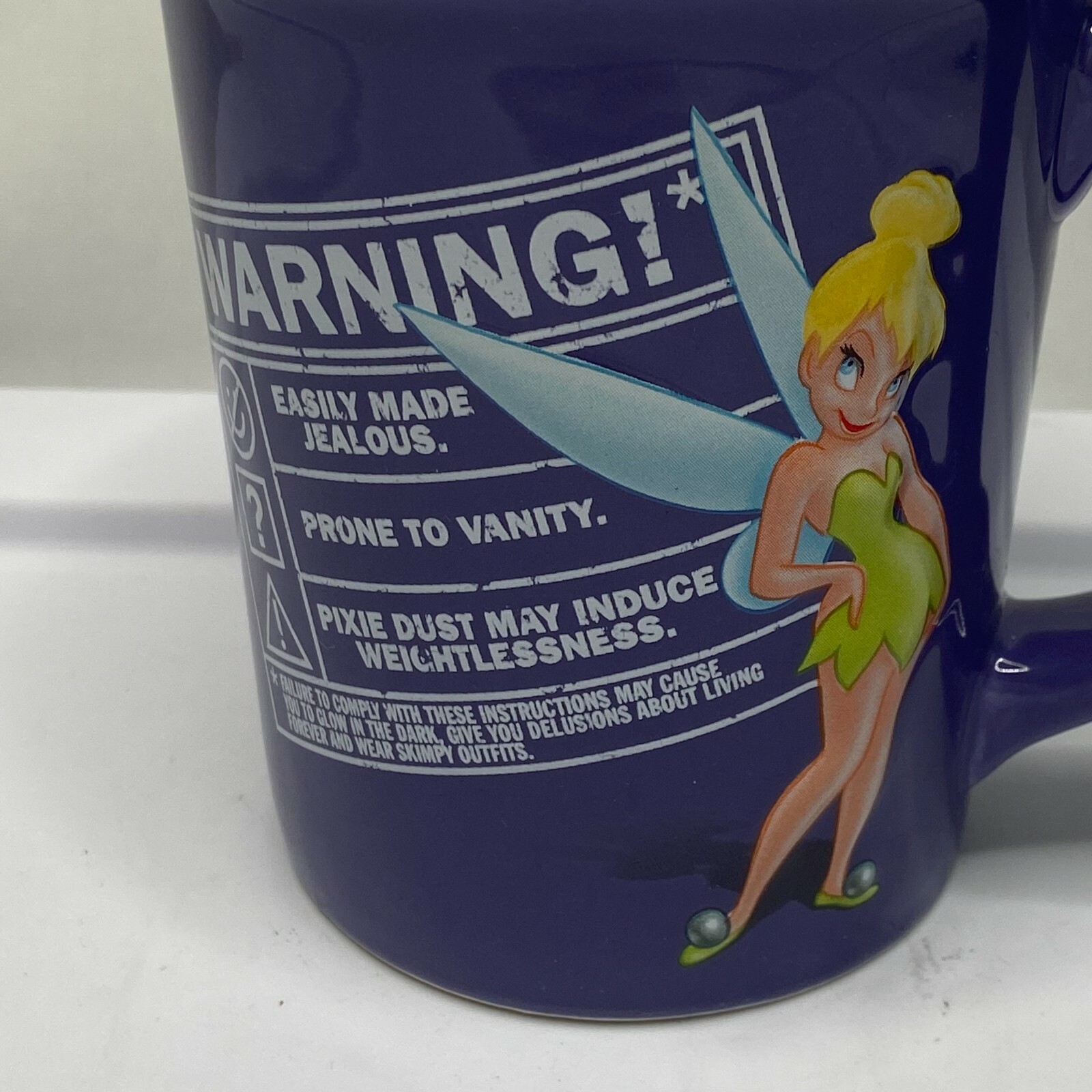 Disney Store Tinkerbell Warning Pixie Jealous Vanity Purple Coffee Tea Mug Cup