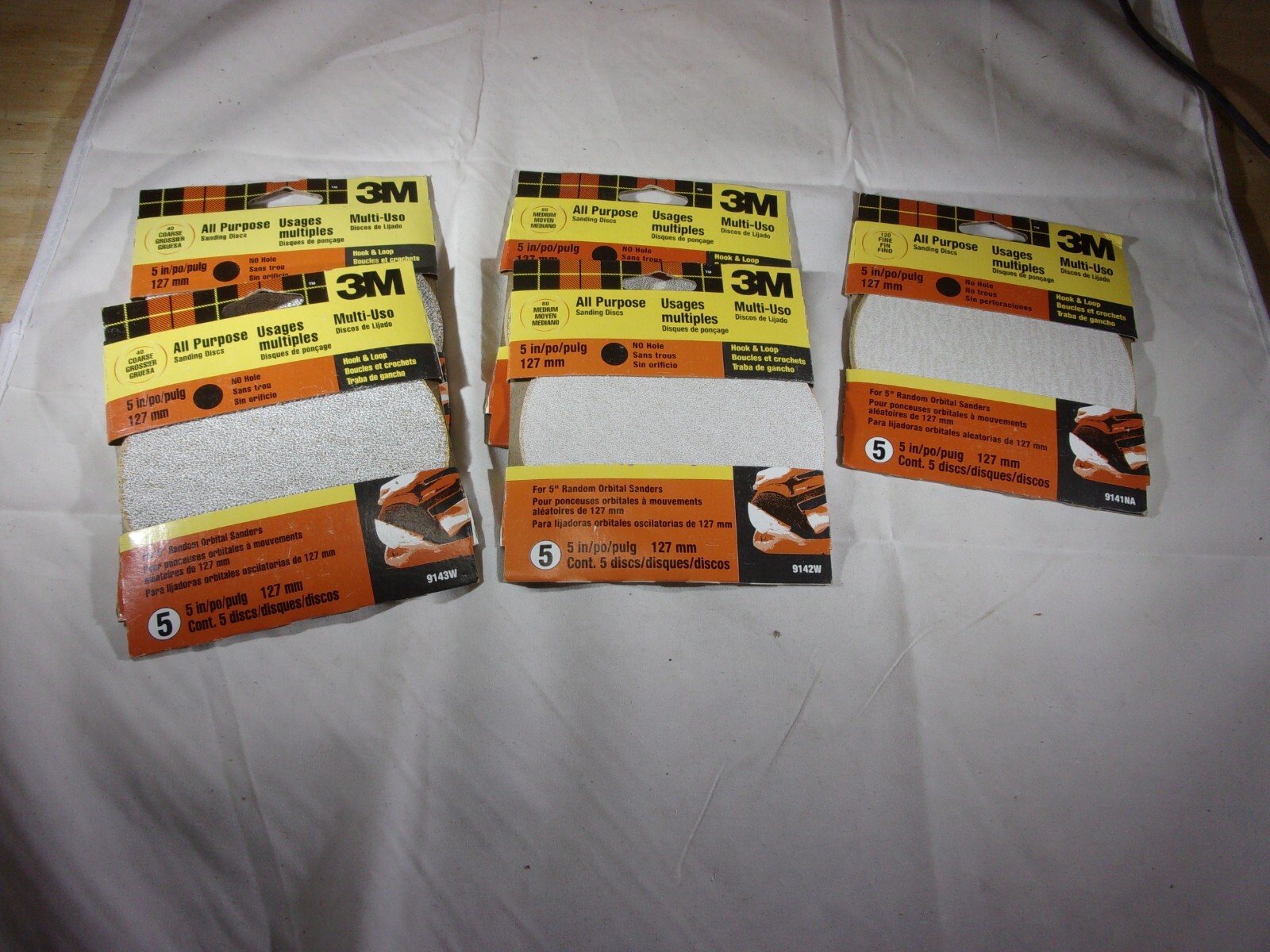 3M 5" ORBITAL SANDPAPER - HOOK & LOOP - NO HOLE (5 PKS - SEE DESCRIPTION )