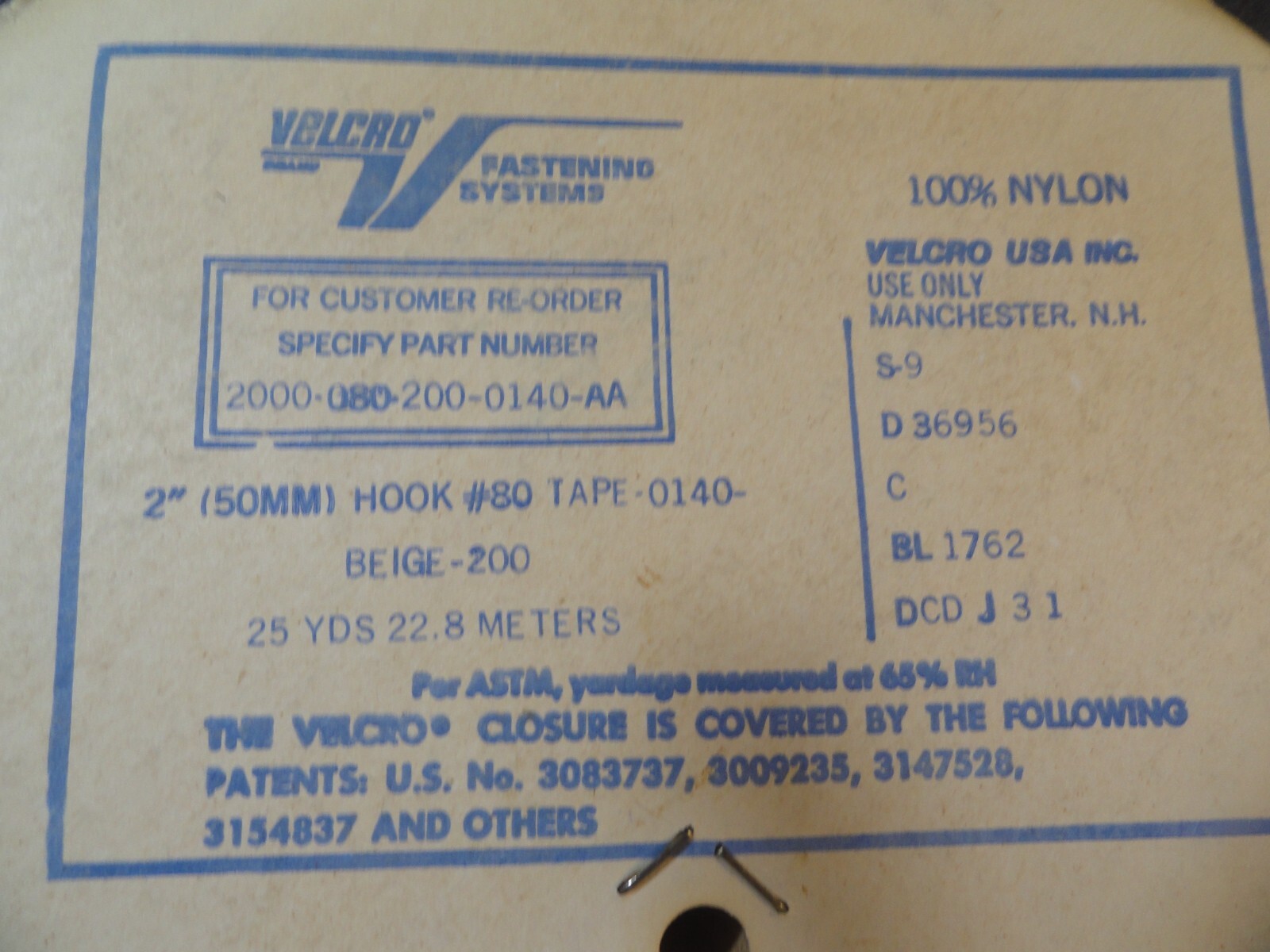 NEW COMBINATION FASTENING SYSTEMS 100% NYLON 2" HOOK & LOOP TAPE 25 YARDS BEIGE