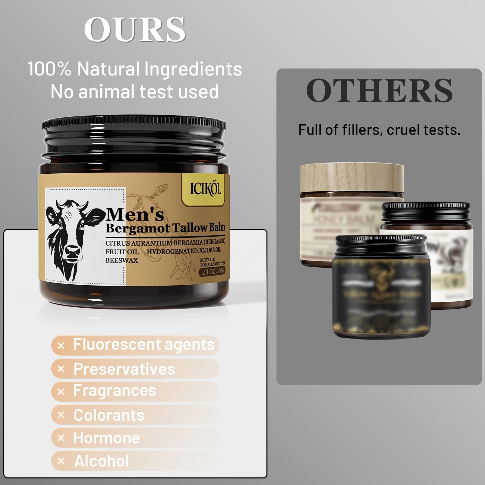 Grass-Fed Beef Tallow Balm for Men - Whipped Face Moisturizer...