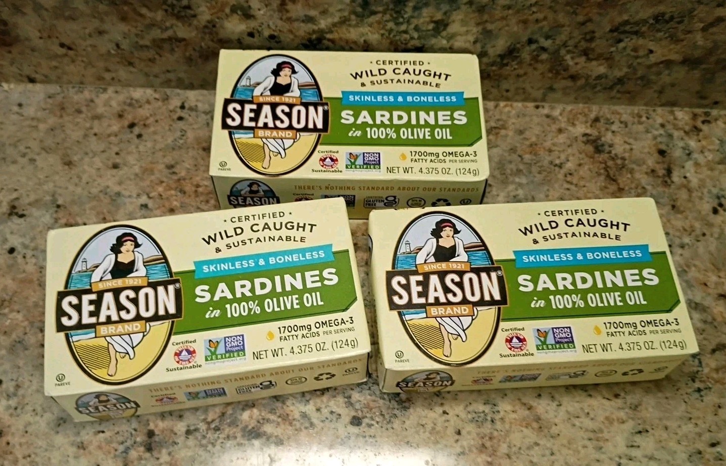 Season Wild Caught Skinless Boneless Sardines 4.375 Oz 22g Protein Lot Of 3
