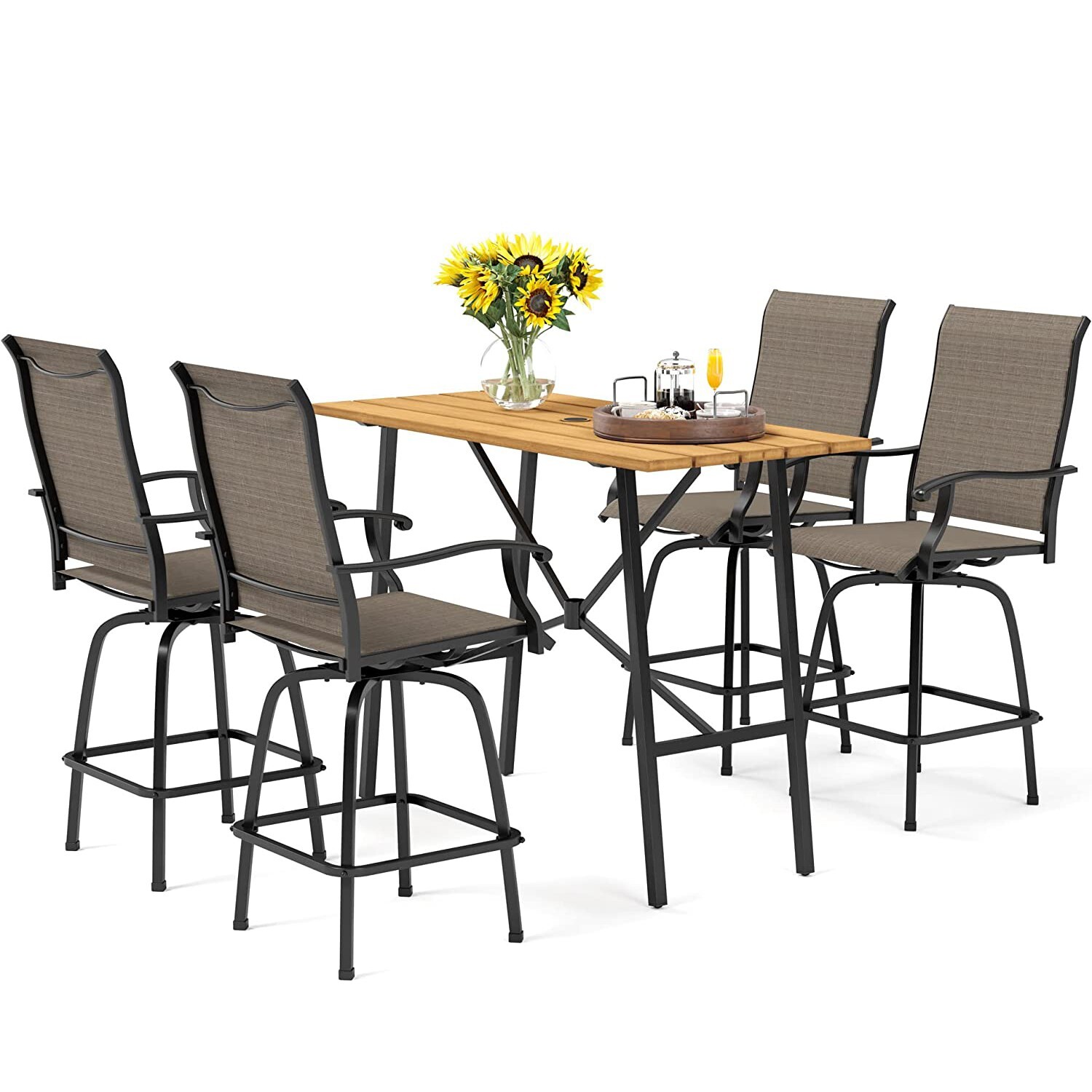 Clearance! Patio Bar Table Chair Set Outdoor Swivel Bar Height Chair Bar Stools