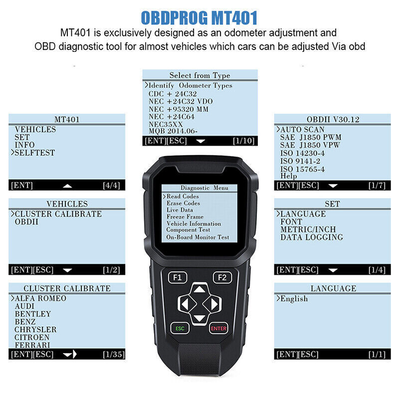 OBDPROG MT401 Car Odometer Mileage Correction Adjustment OBD2 Scanner Reset Tool