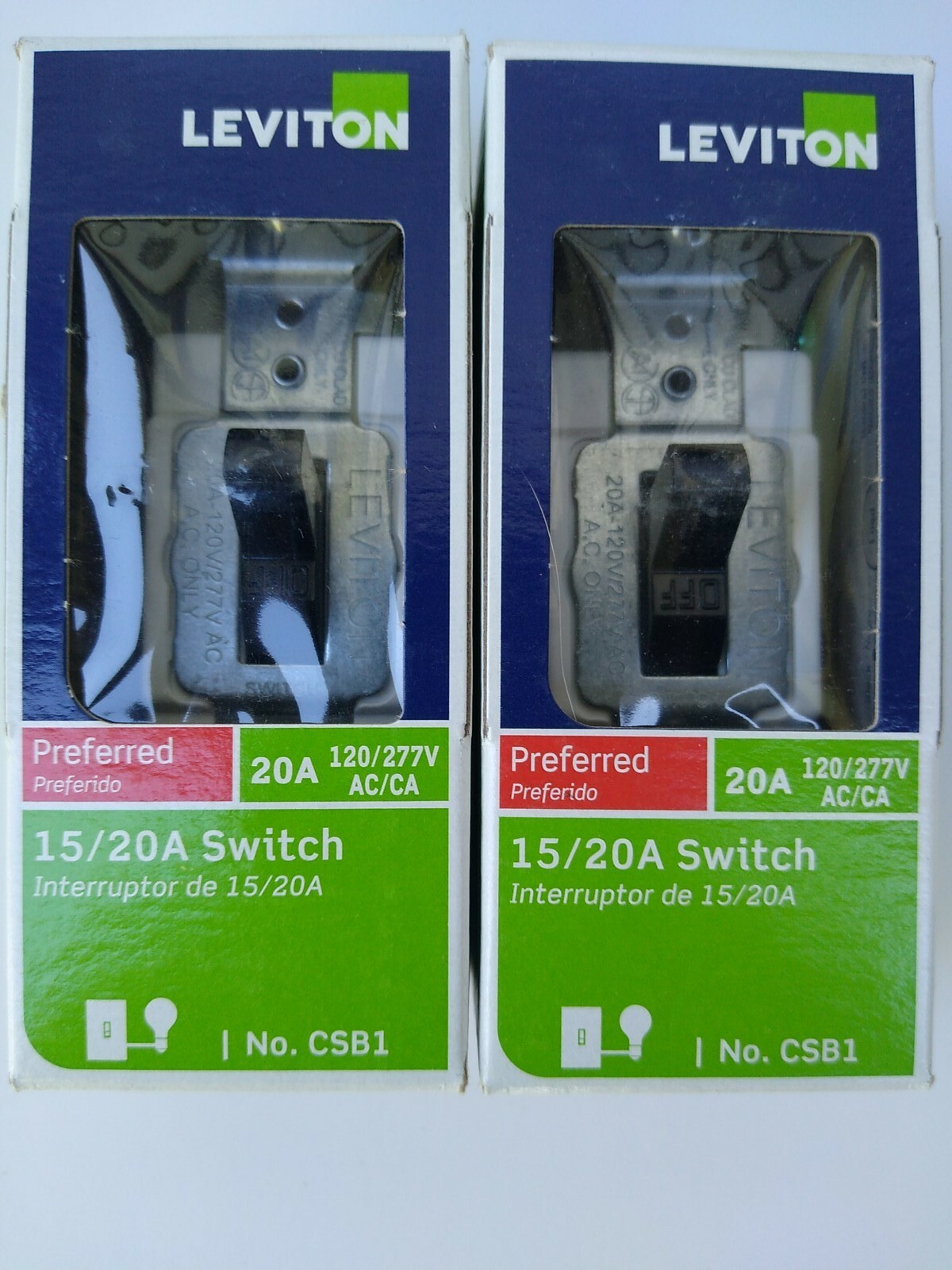 LOT of 2Leviton Preferred CSB1 20A 120/277VAC BLACK Switch New Commercial Grade