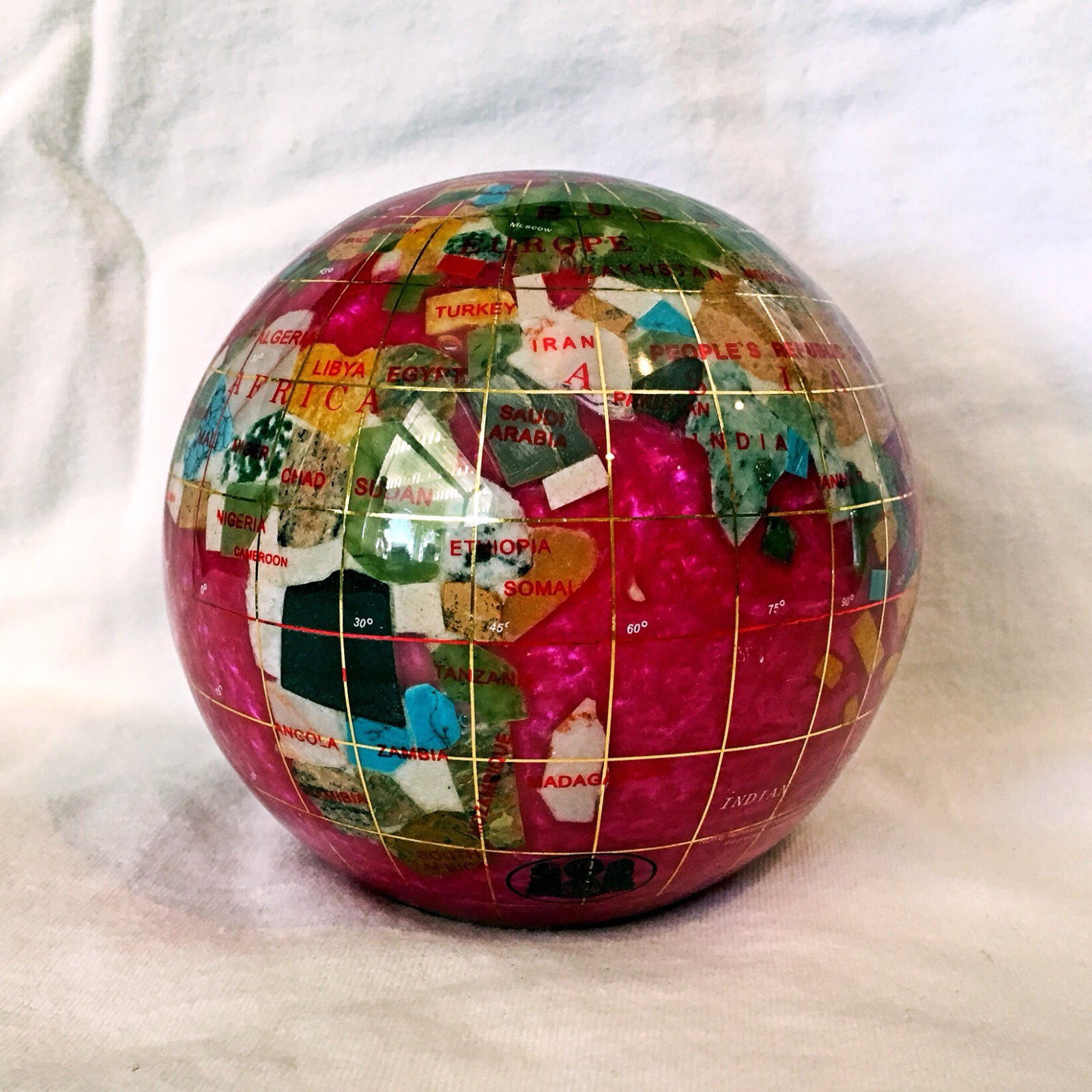 Unique Art 4.3" (110 mm) Diameter Gemstone Globe Paperweight Paper weight (Pink)
