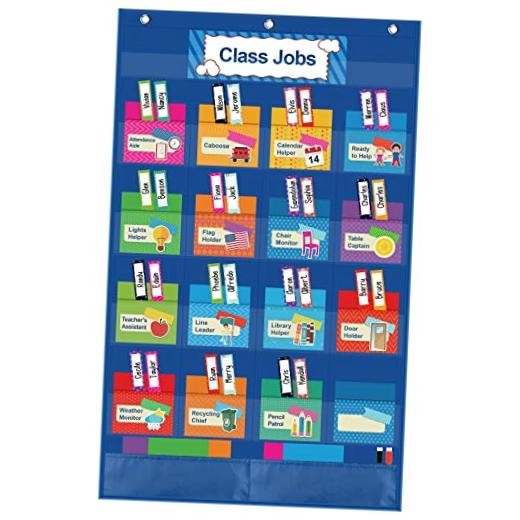 Class Jobs Educational Pocket Chart - Blue | Classroom Jobs Chart, Class