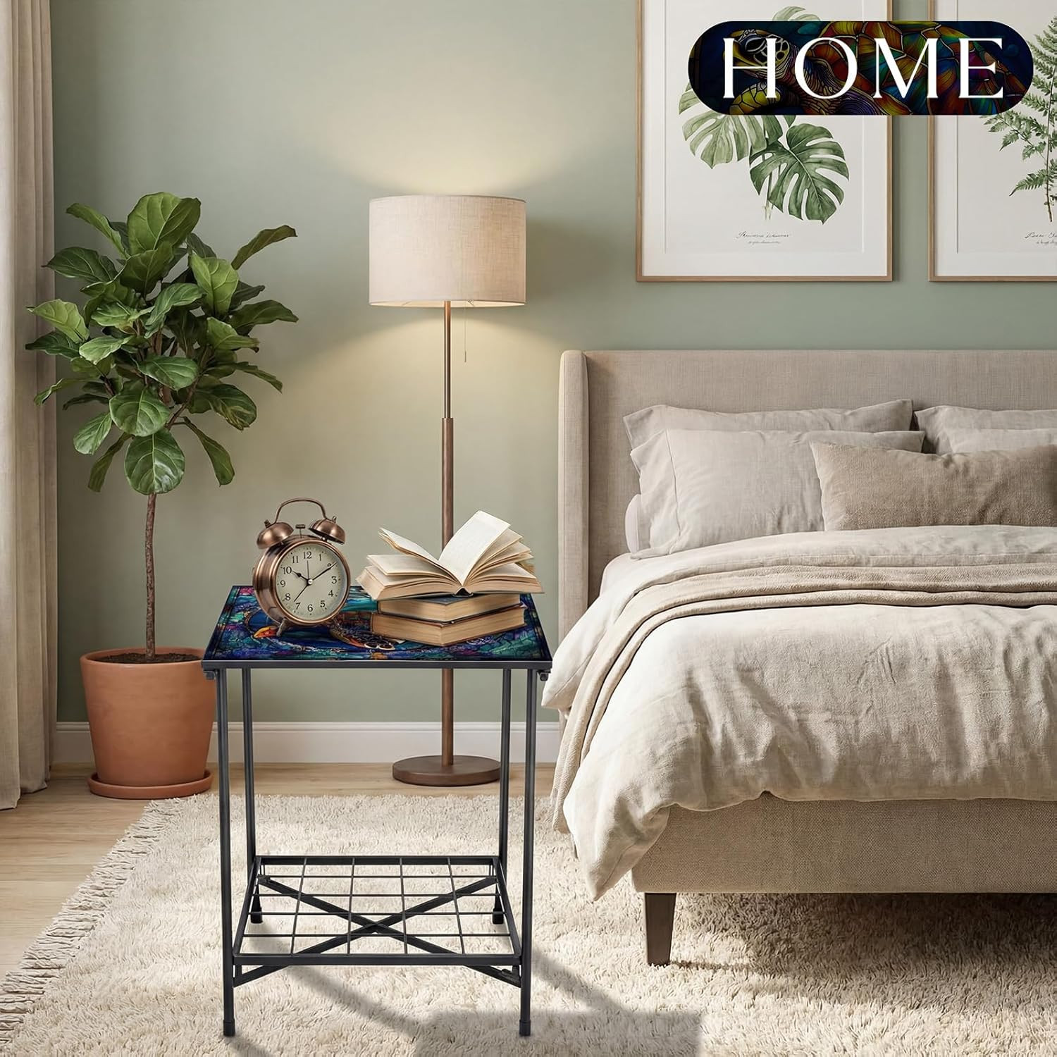 Turtle Style Outdoor Side Table 2-Tier Storage Accent Table