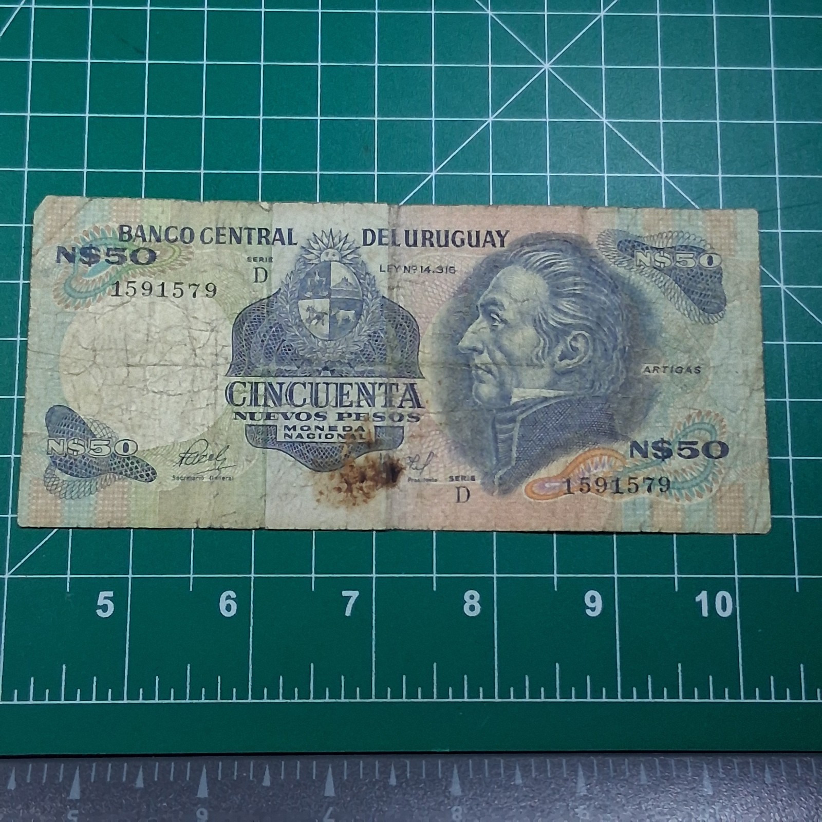 Uruguay 50 Nuevos Pesos Jose Gervasio Artigas/Estevez Palace Paper Money Bill