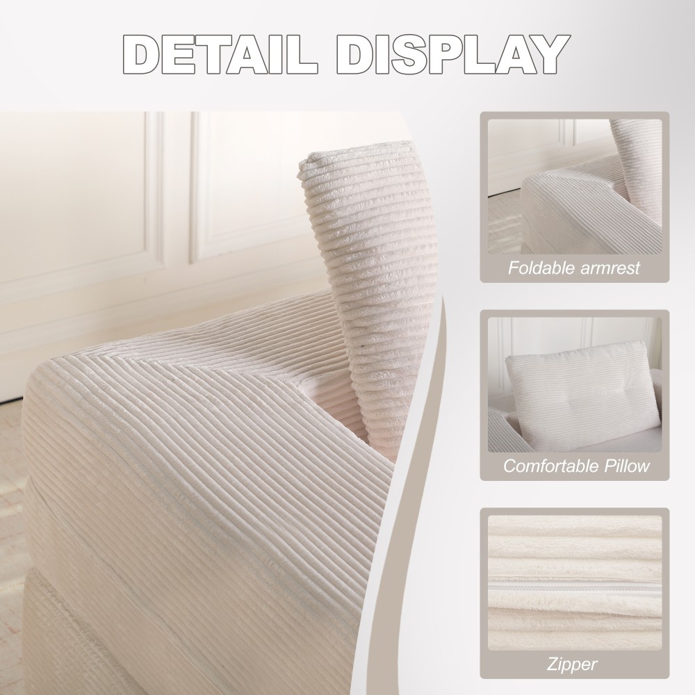 Compression Sofa Bed w/Pillow for Adult & Pets, Corduroy Fabric, Beige