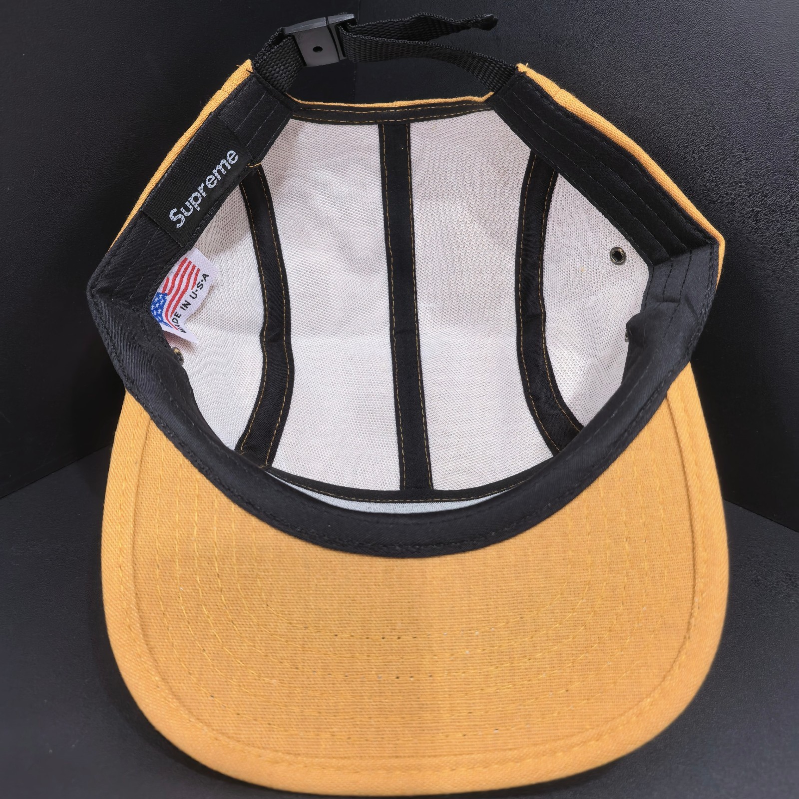 Supreme Ginger Yellow Flat-Brim Cap with Black Patch Logo