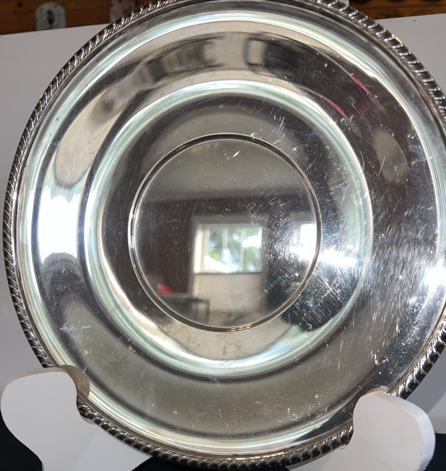 Silver-plated decorative Plate with rope trim and maker's marks. 10” Arts S Co