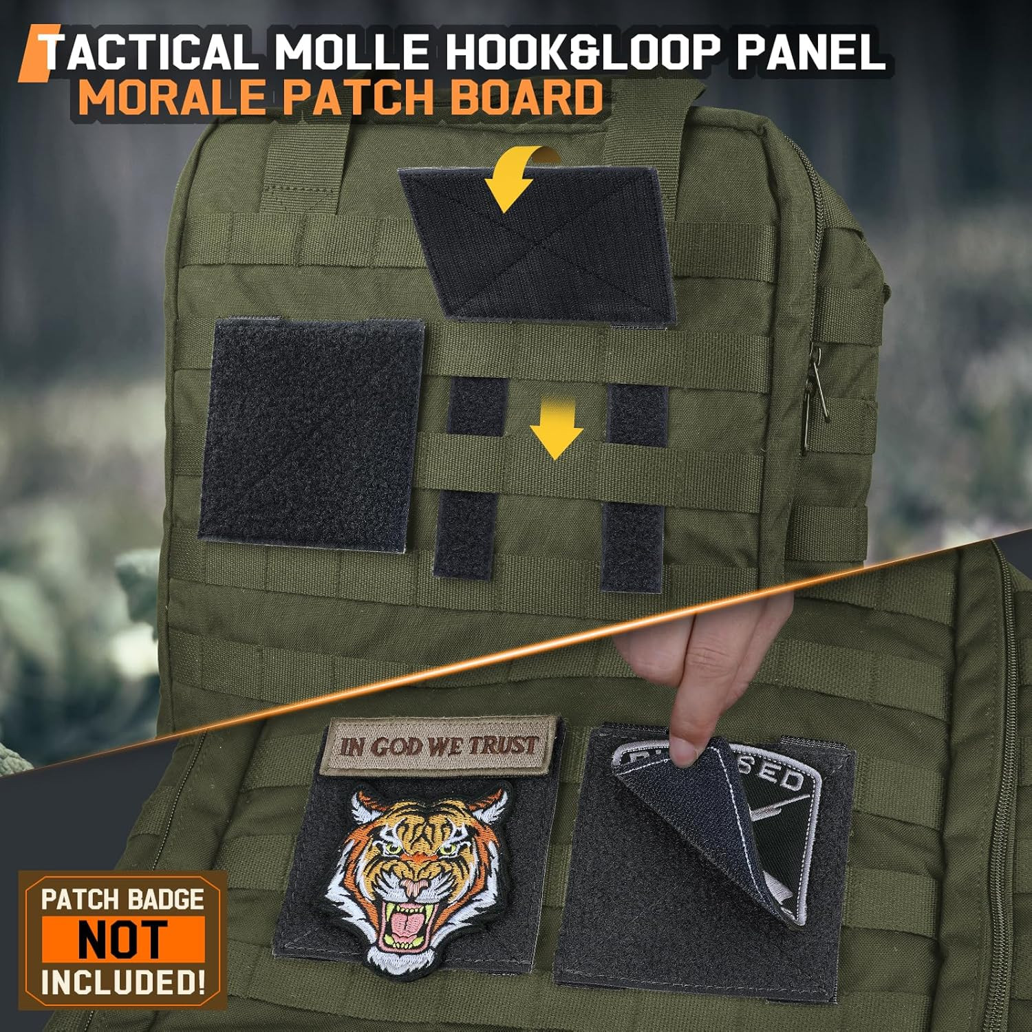 Molle Patch Panel,2/4 Pcs Tactical Hook&Loop Adapter Panel Morale Patch Board fo