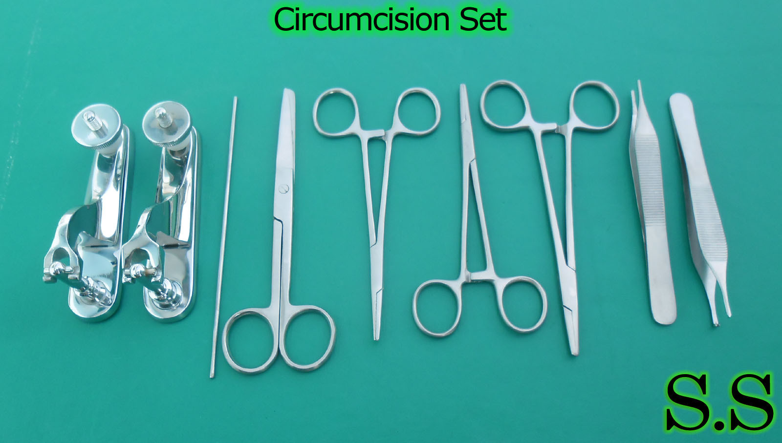 Circumcision Set c/w"2 Gomco" style clamp 1.3cm+1.45cm, s/s & 6 s/s inst DS-833