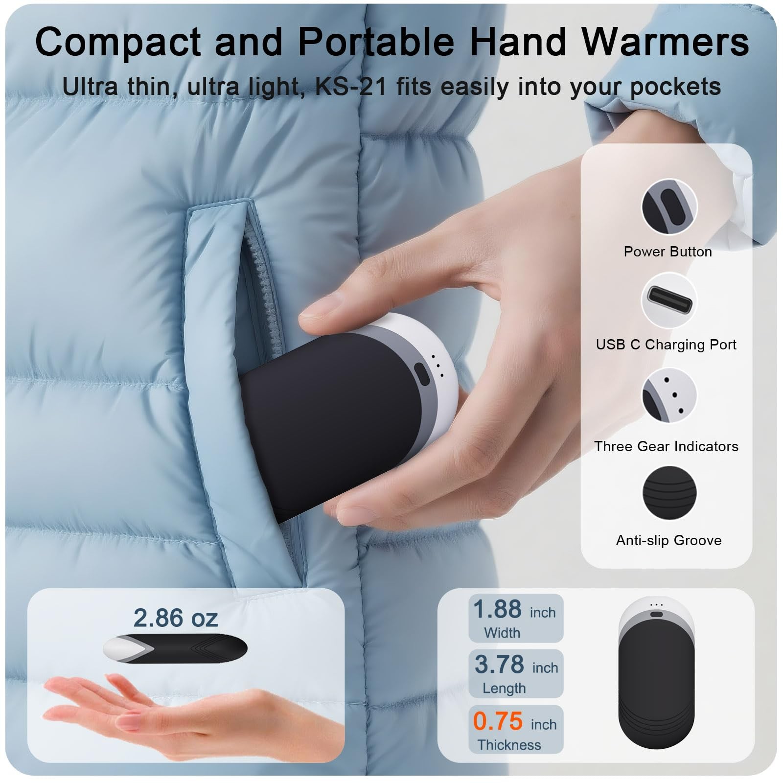 Thermally Conductive Silicone Rechargeable Hand Warmers 2 Pack, 6000mAh Doubl...