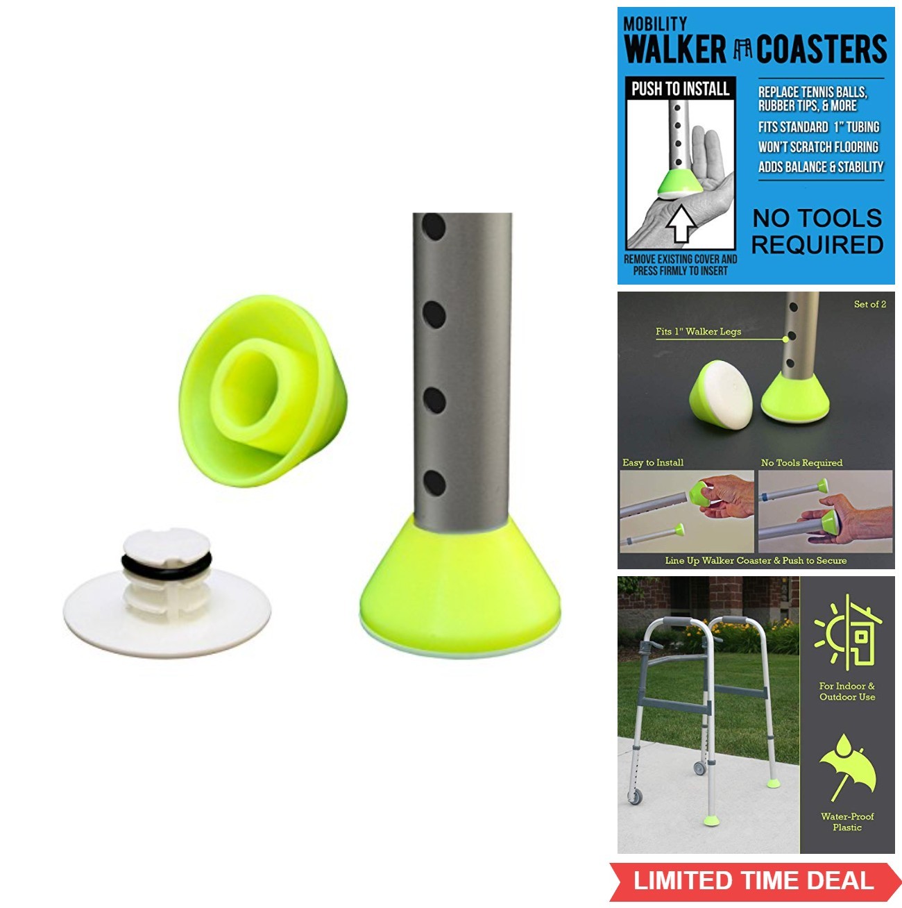 Walker Coasters One Pair Tennis Ball Yellow Plastic Walker Accessories Floor