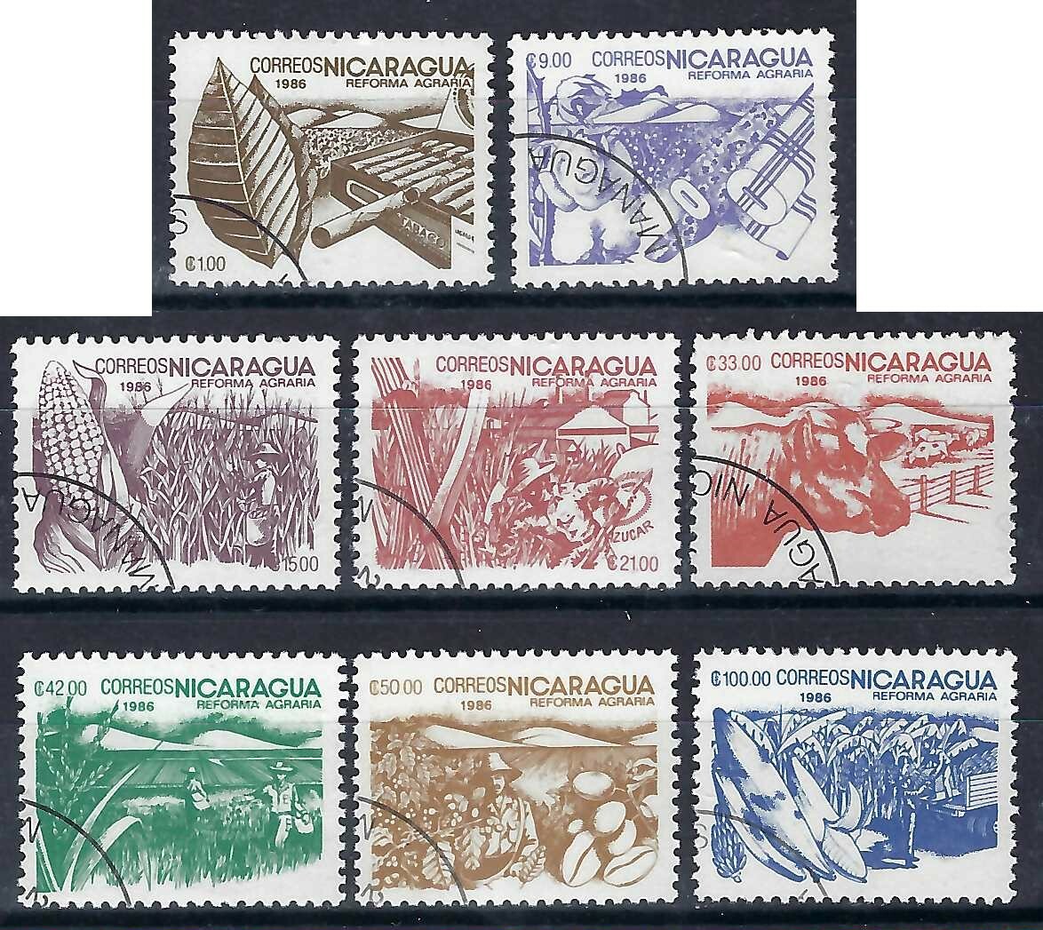 Nicaragua - 1986 8v. CTO NH Agrarian Reform Vegetables Plants Flora
