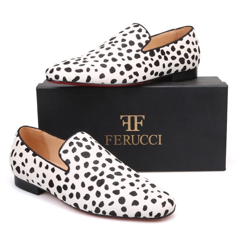 FERUCCI Black White Plain Horse Hair Zebra Print  Slippers loafers