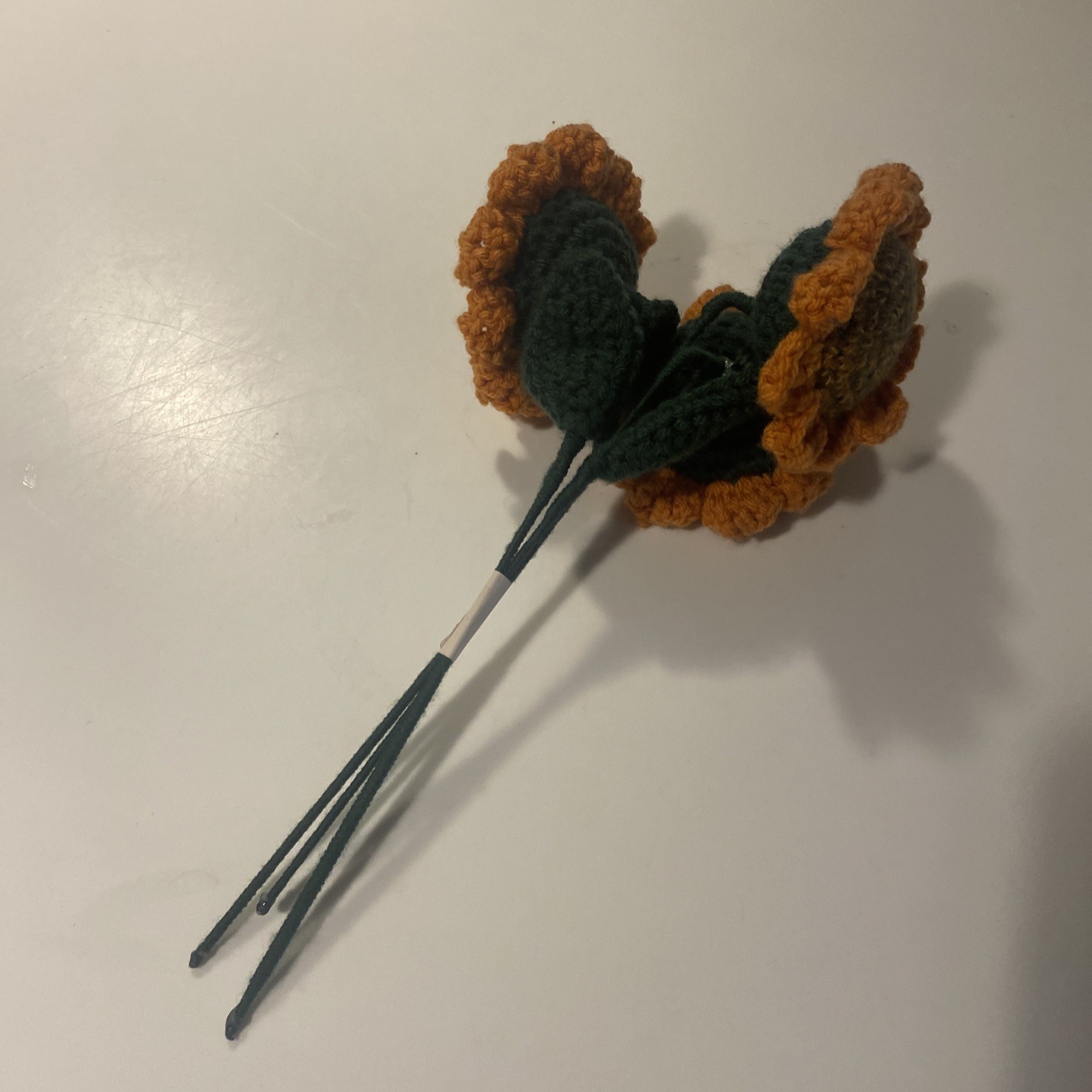 Crochet Flower Bouquet Handmade Knitted Set of 3 Orange Brown Green