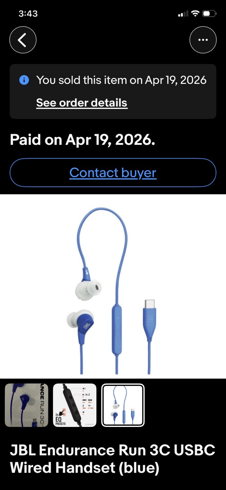 JBL Endurance Run 3C USBC Wire Handset (blue/white)