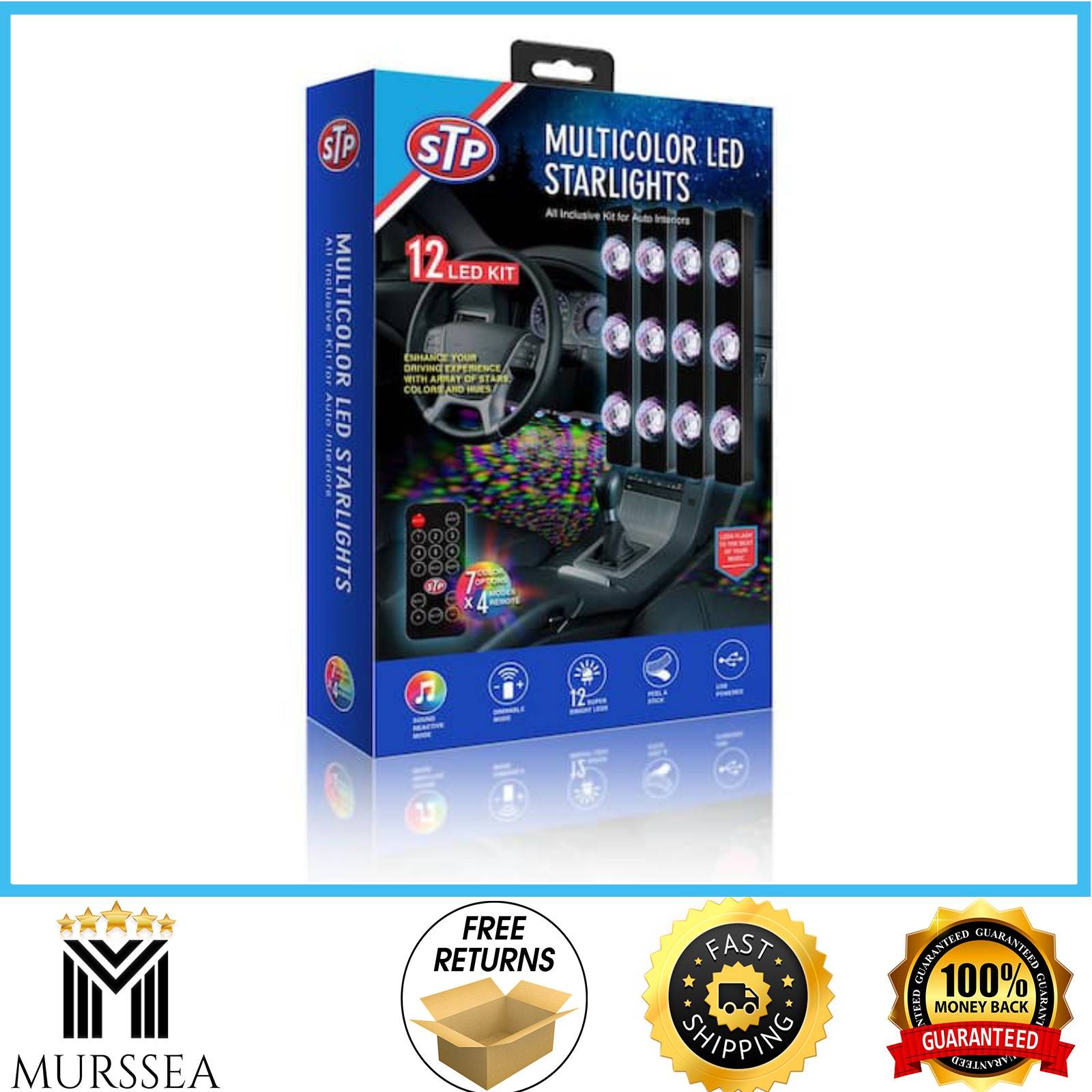 STP LED Car Interior Starlight Kit Sound Reactive Multi-Color Lights 4 Pack