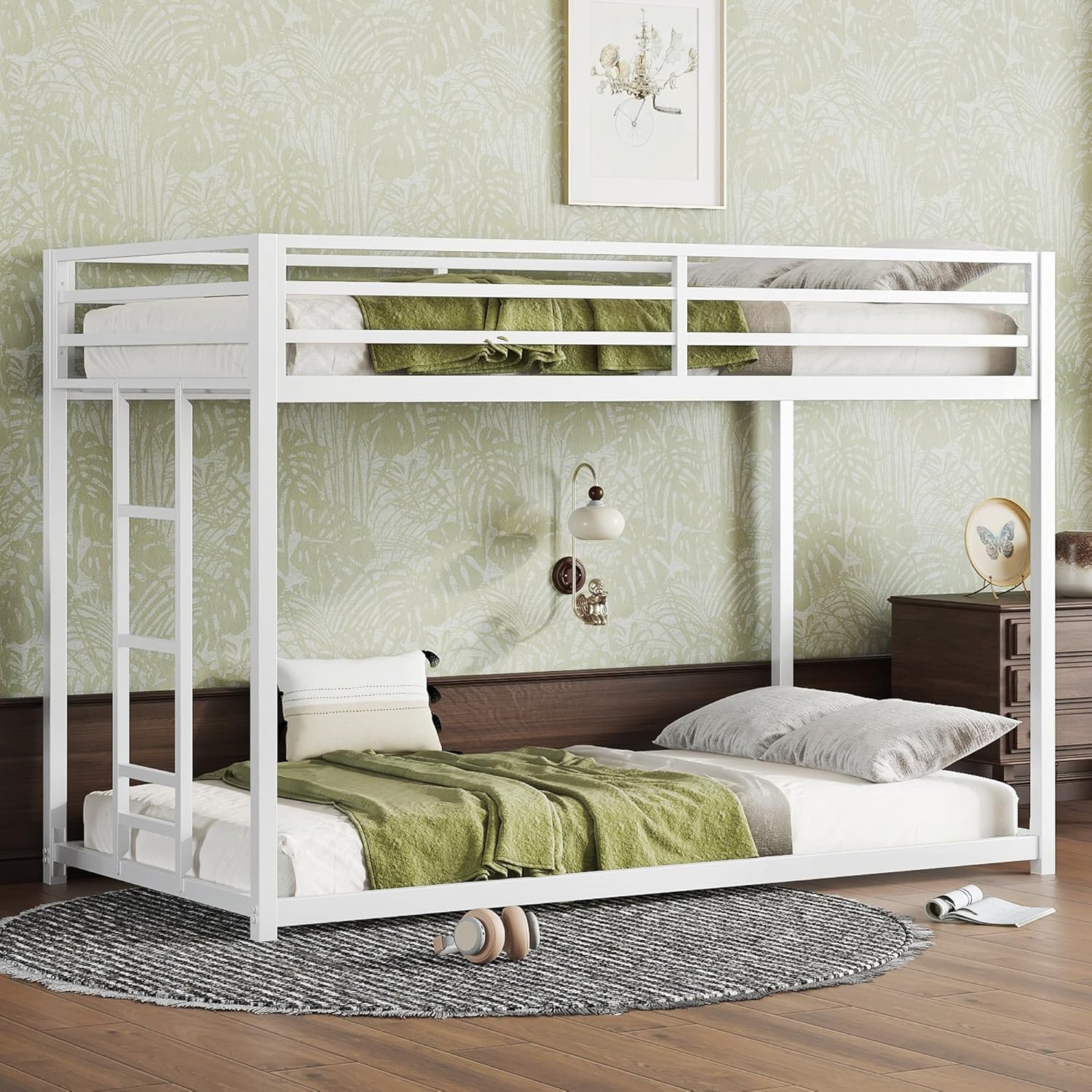 Sturdy Twin Over Twin Metal Bunk Bed for Kids and Adults, Noise-Reducing Design