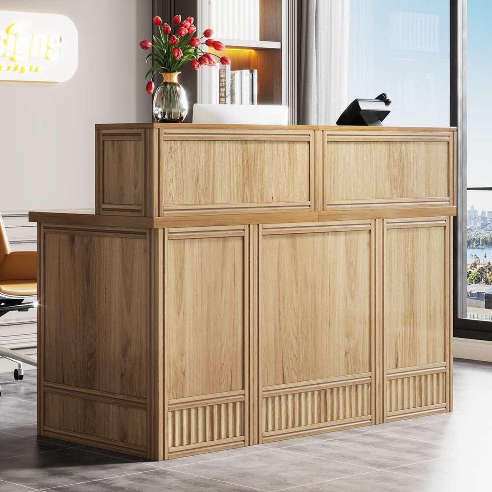 Modern Reception Desk Front Counter Receptionist Checkout Counter Oak Large