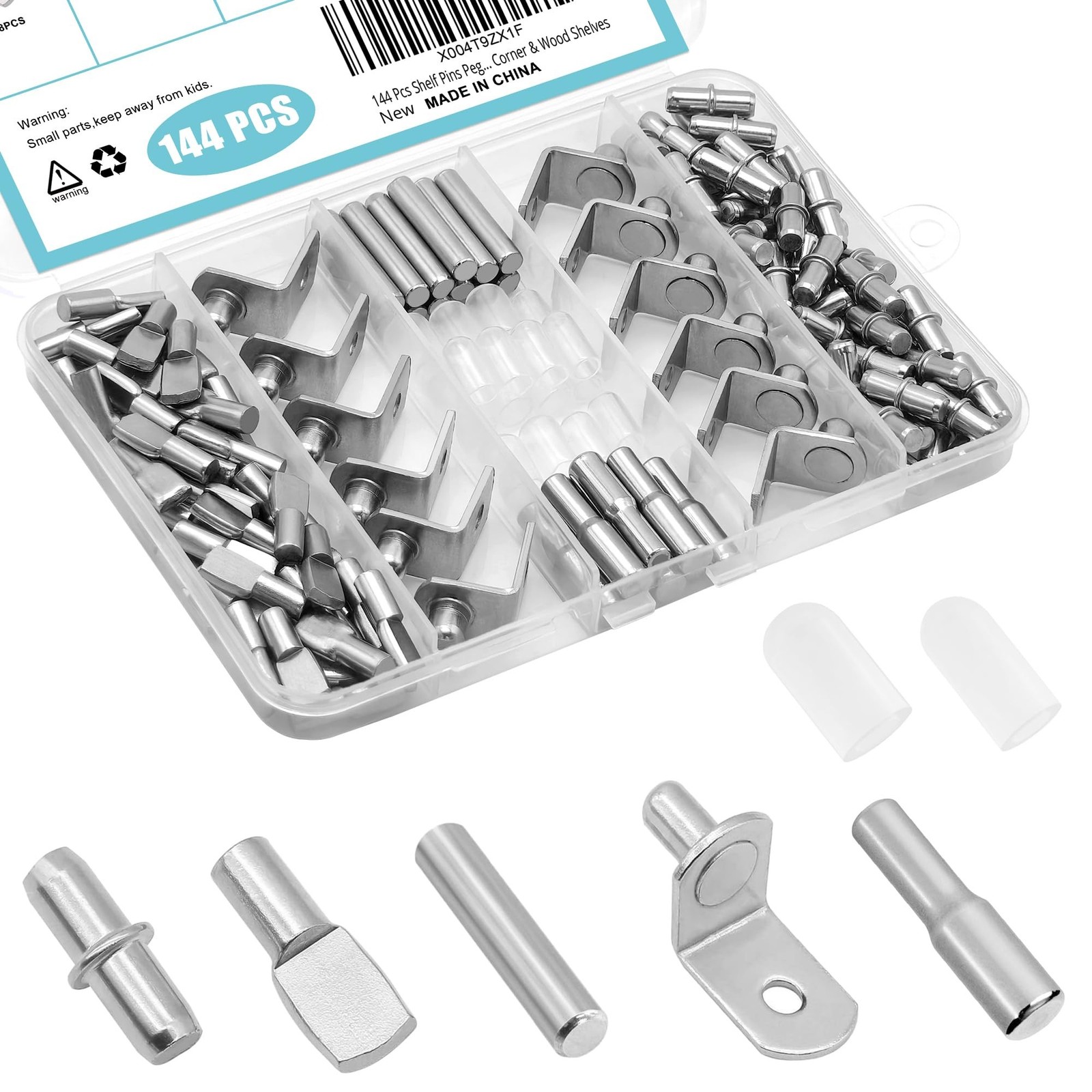 144 Pcs Shelf Pins Pegs Kit,5 Styles Metal Shelf Support Pegs,Cabinet Pegs fo...