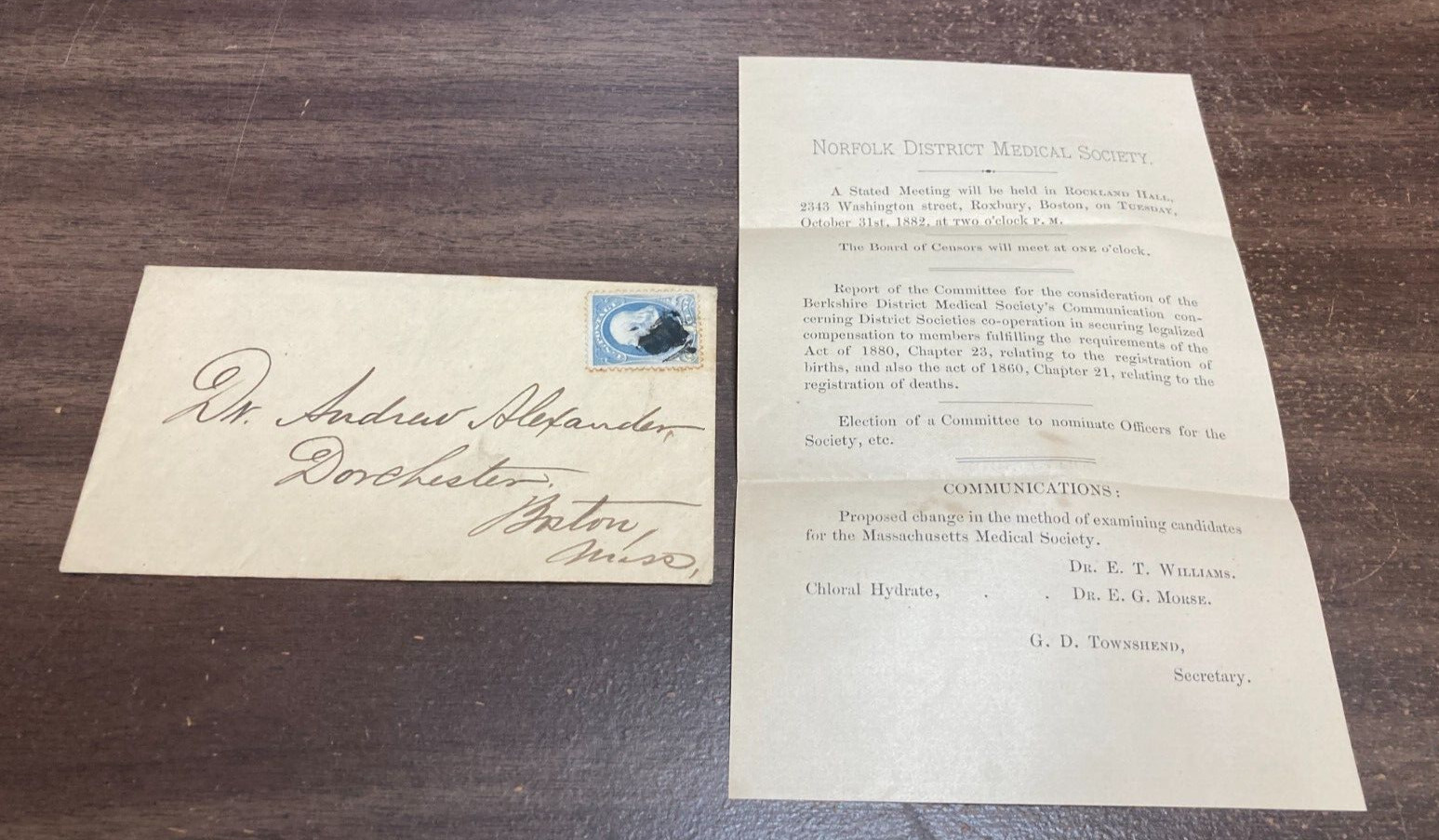1882 MASSACHUSETTS NORFOLK DISTRICT MEDICAL SOCIETY BOARD OF CENSORS NOTICE AV44