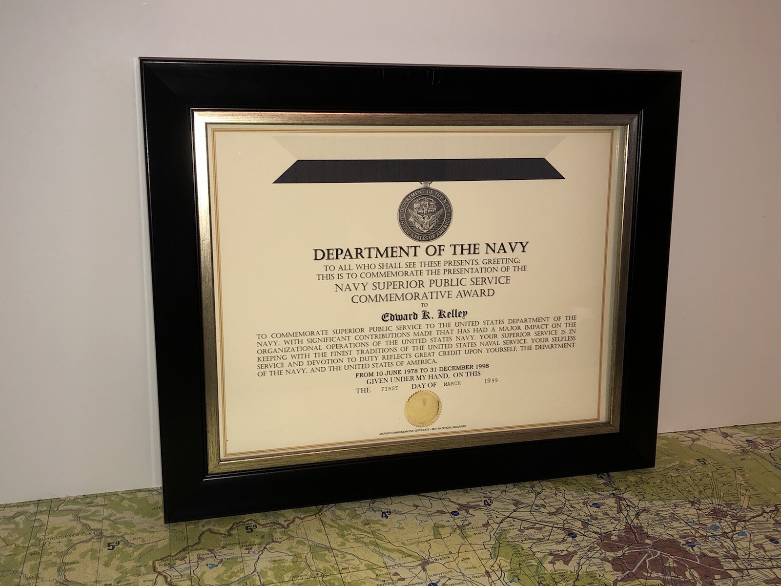 NAVY SUPERIOR PUBLIC SERVICE COMMEMORATIVE AWARD CERTIFICATE Type-1