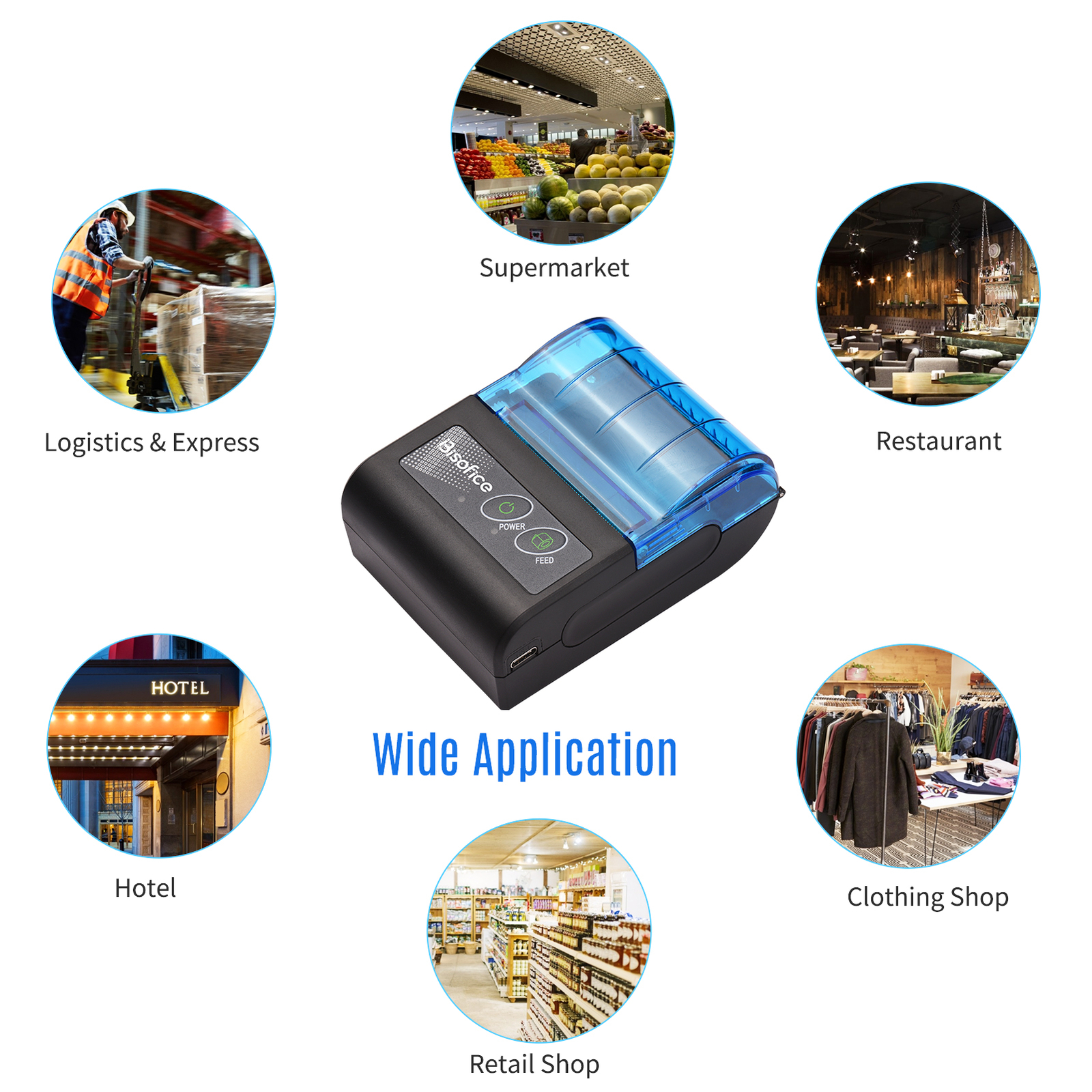 Bisofice Bluetooth 58mm Thermal Receipt Printer Portable Mobile POS Printer V6Y8