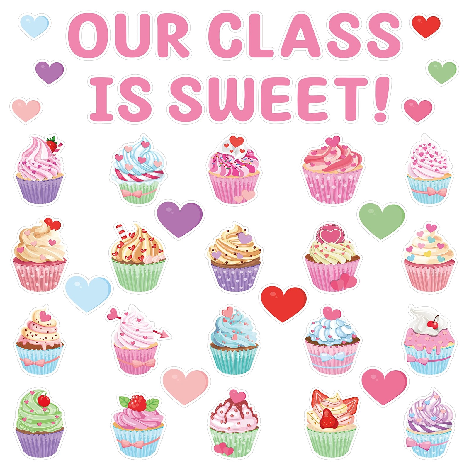 85 Pcs Valentine's Day Cupcake Bulletin Board Cutouts Classroom Decoration