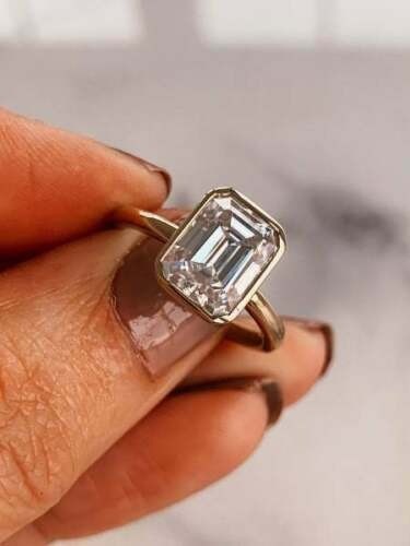 Emerald Cut White Diamond 3.10 Ct Lab-Created Wedding Ring 14K Yellow Gold FN
