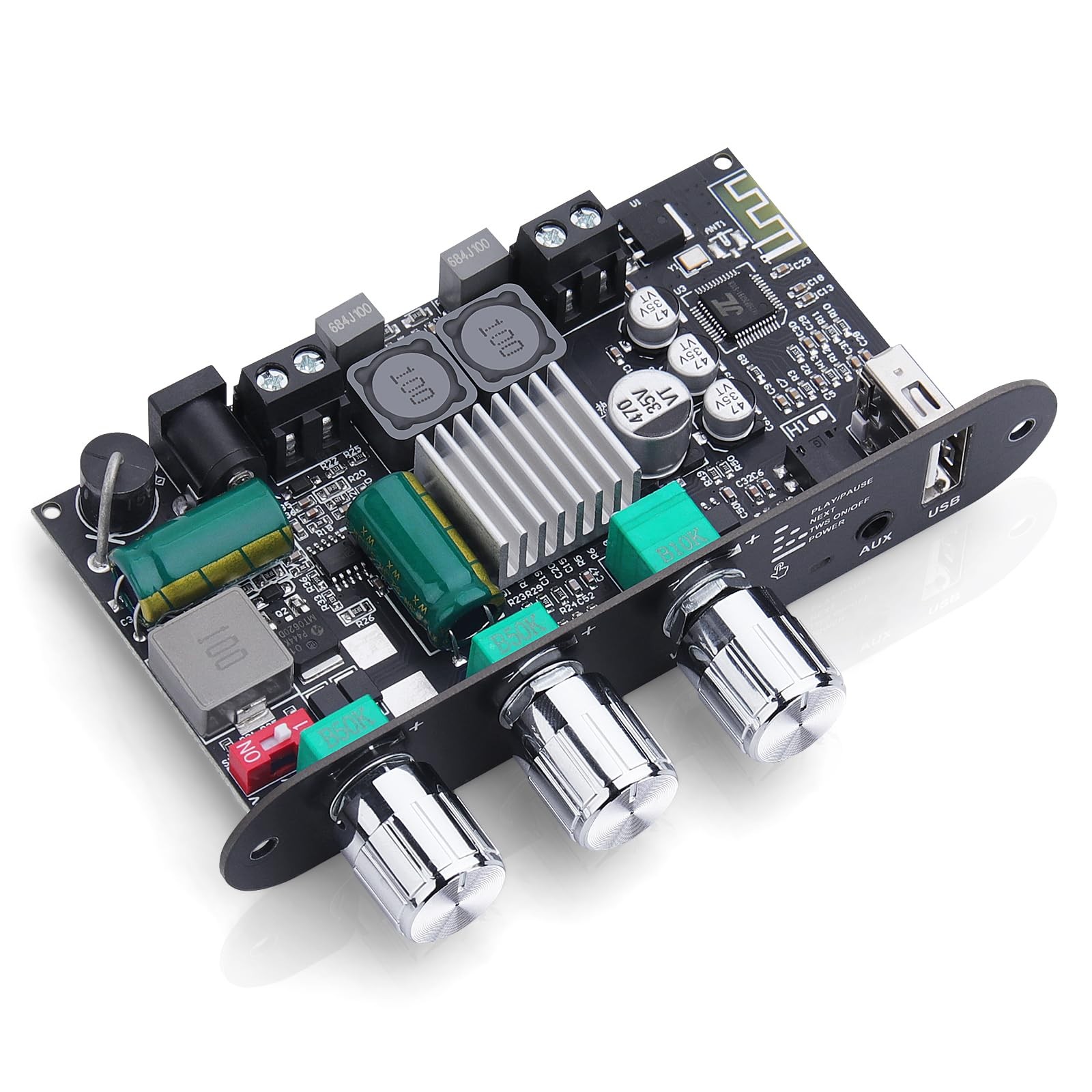 Bluetooth 5.3 Mono Amplifier Board 100W TWS USB AUX BT DC 9-24V DIY Speaker Mini