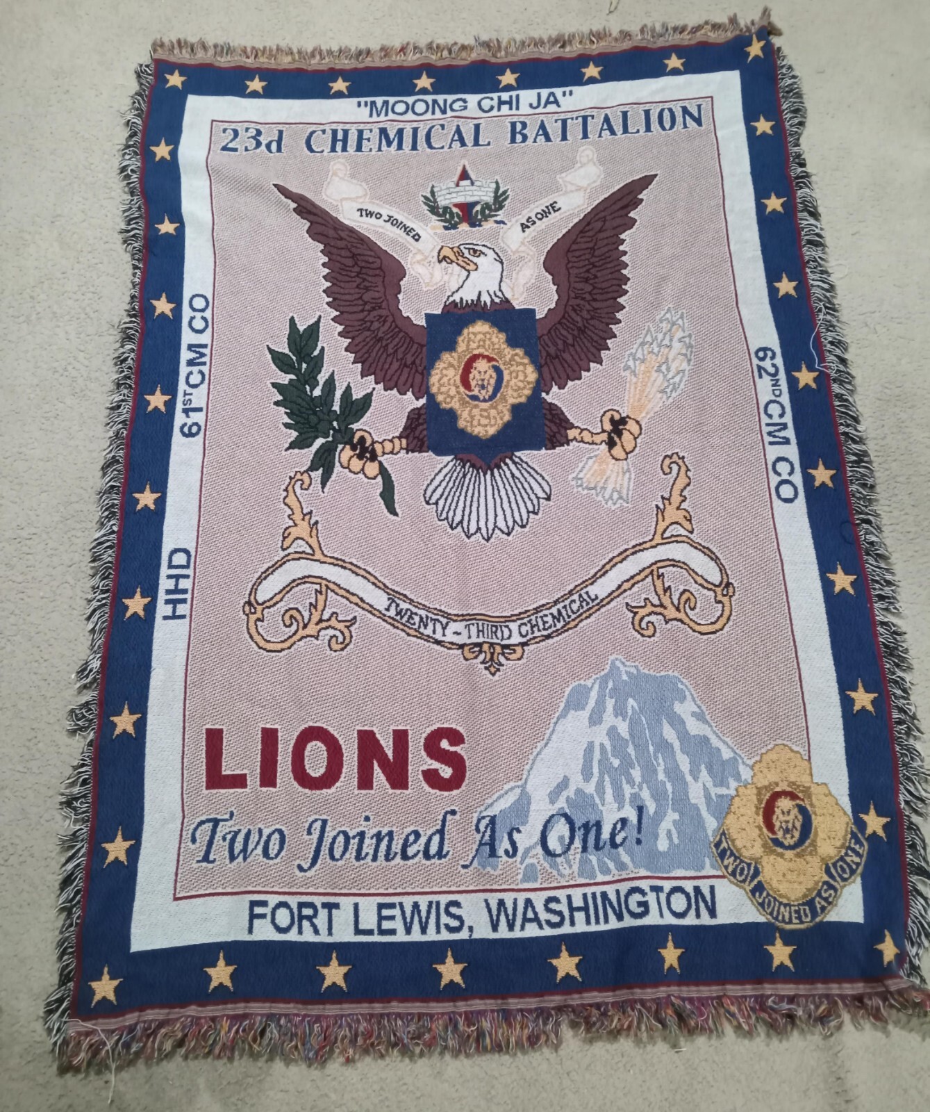 23d Chemical Battalion Throw Blanket Tapestry Fort Lewis Washington 47" x 68"